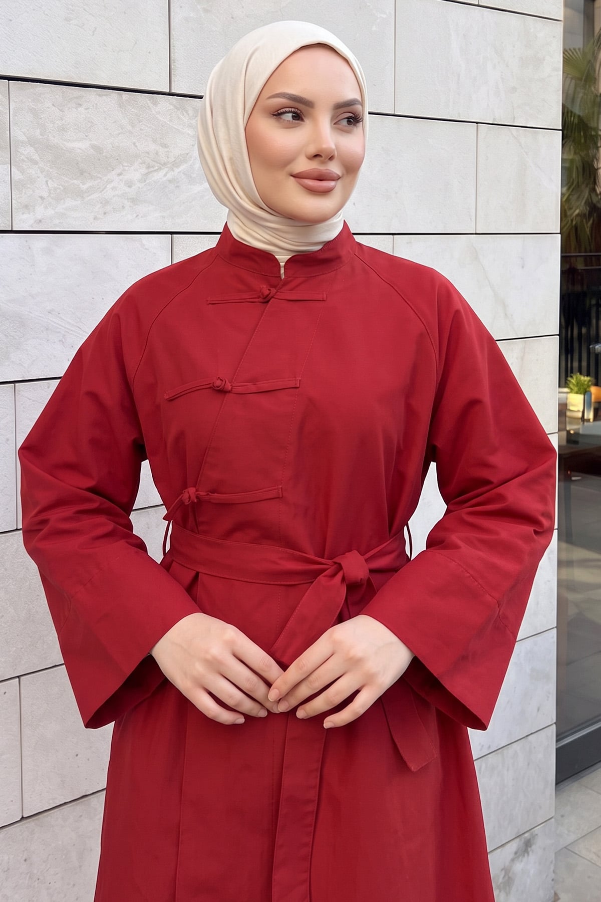 Çin Düğmeli  Trençkot 202702 - KIRMIZI | zenne.com 