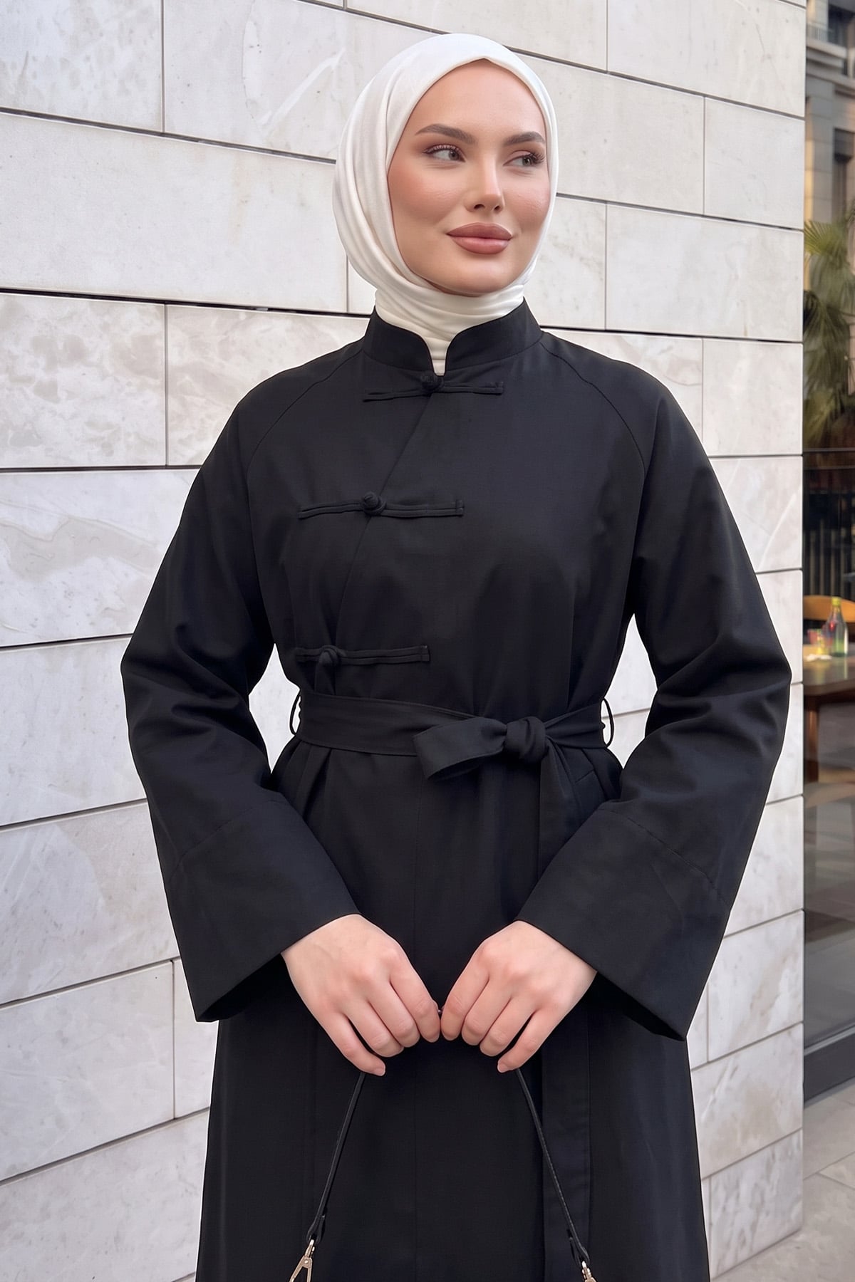 Çin Düğmeli  Trençkot 202702 - SİYAH | zenne.com 