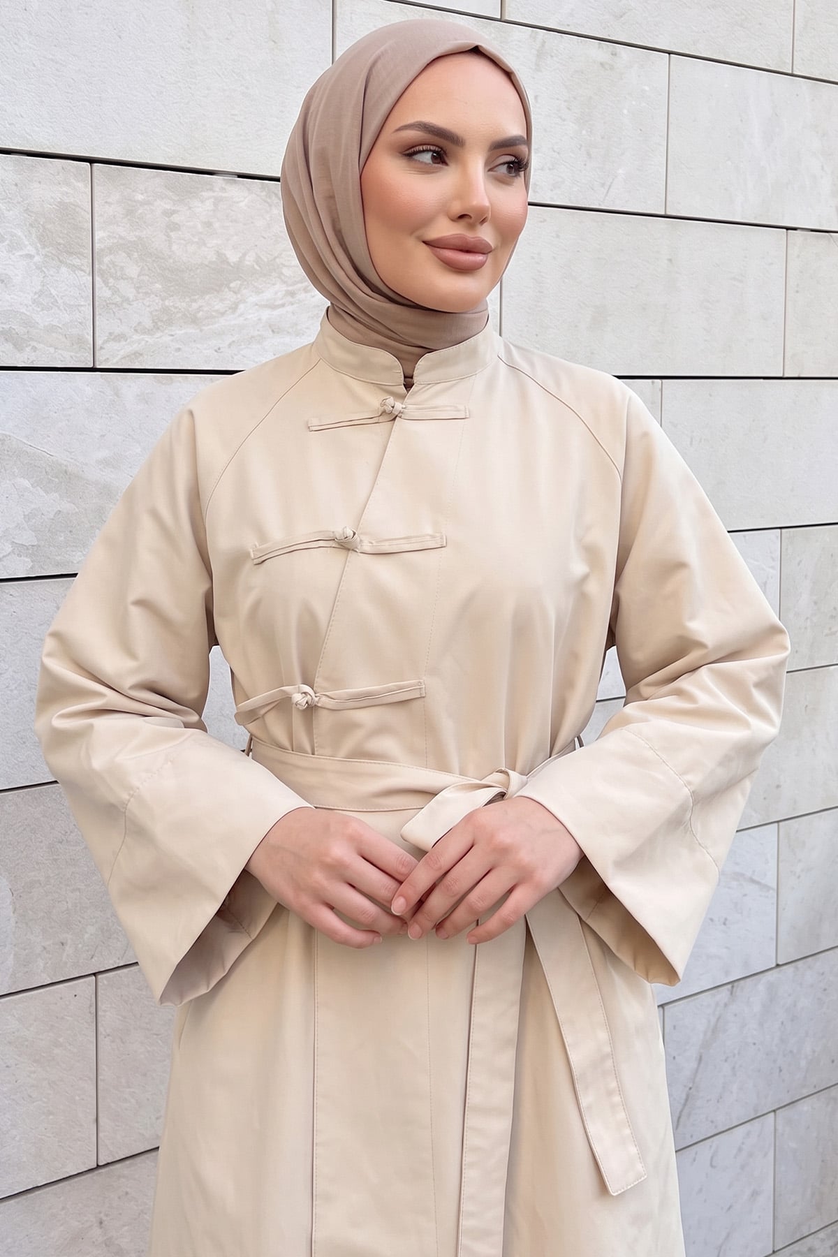 Çin Düğmeli  Trençkot 202702 - TAŞ RENGİ | zenne.com 
