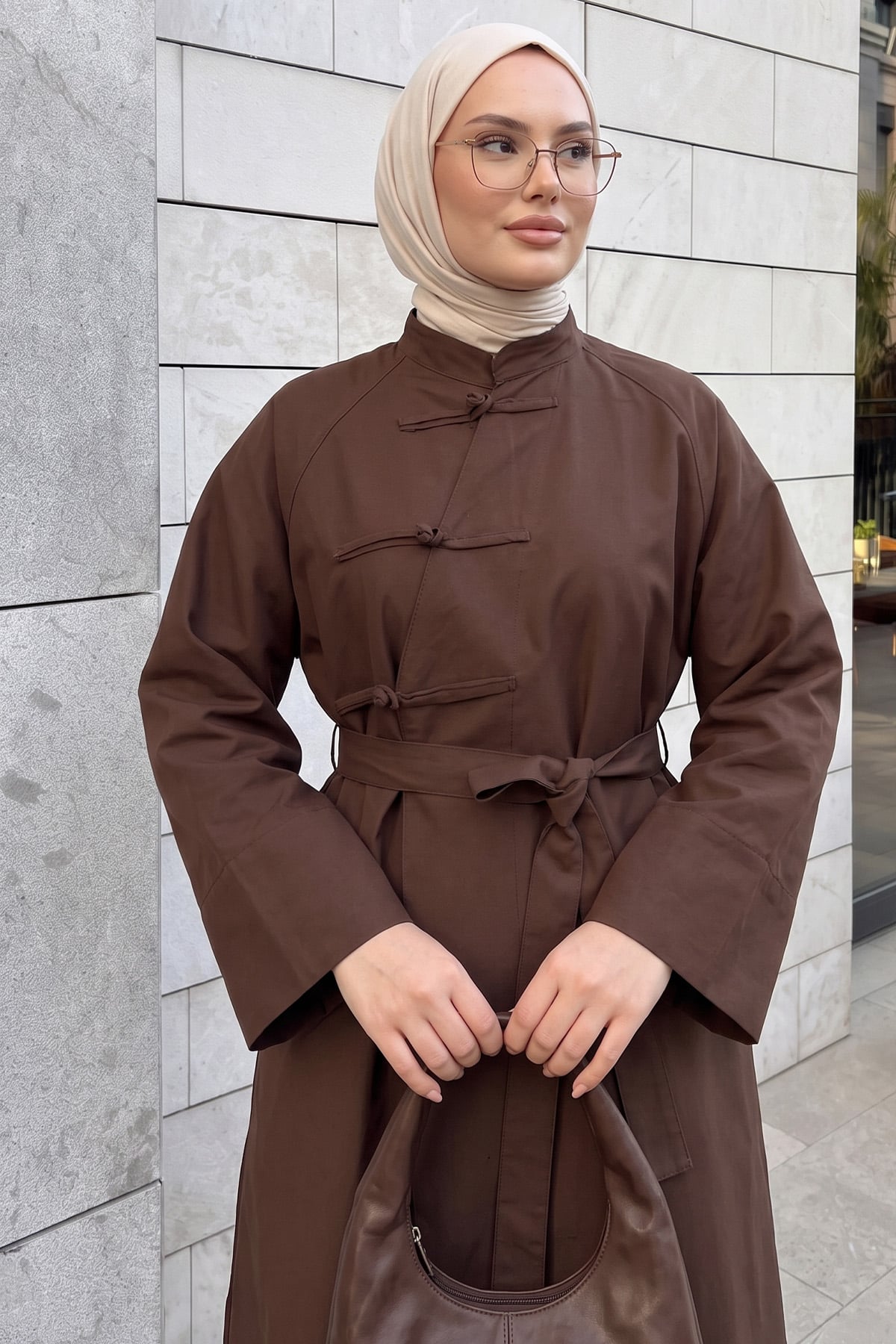 Çin Düğmeli  Trençkot 202702 - KAHVE | zenne.com 