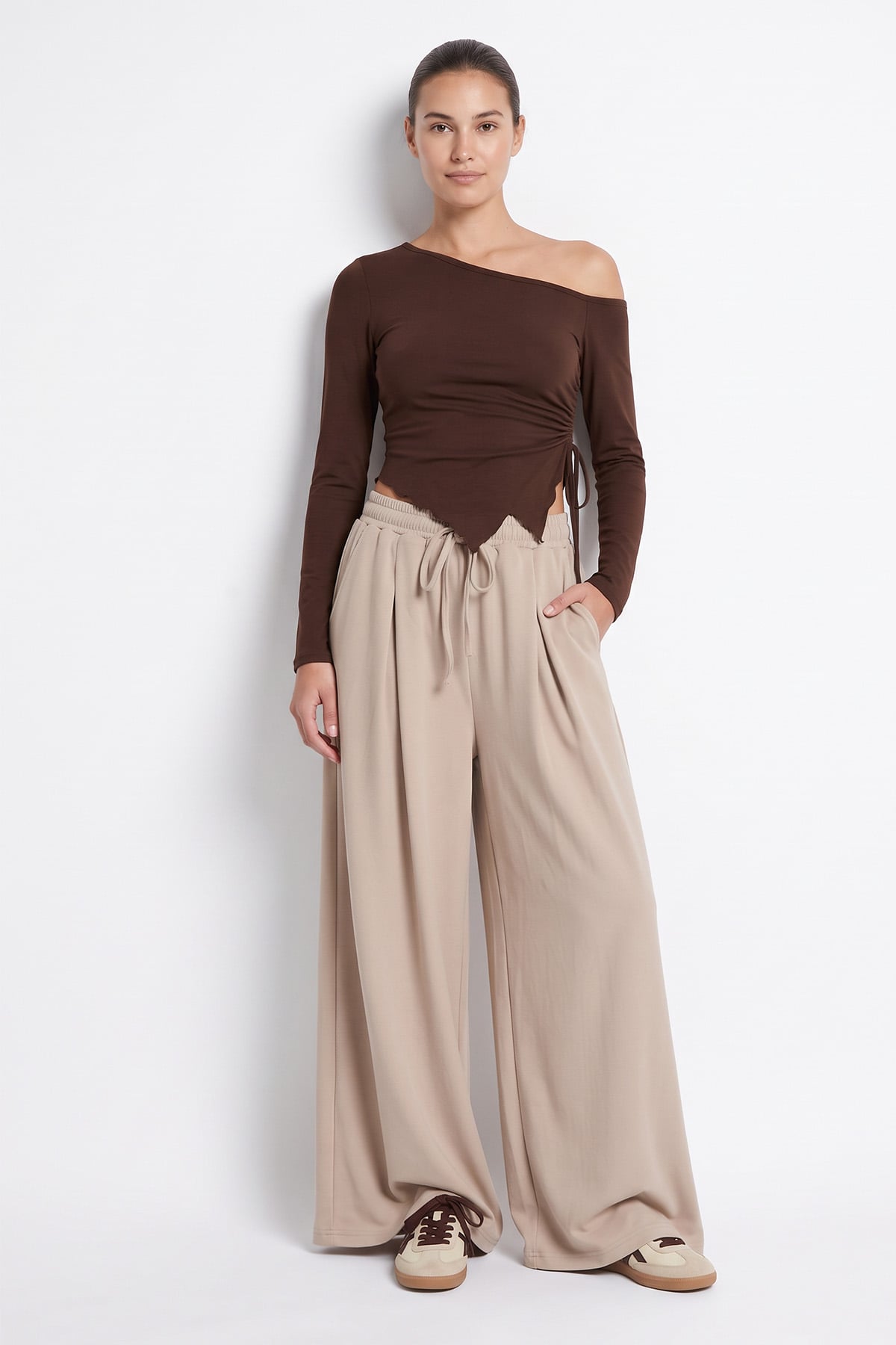 Bol Paça Pantolon 202714 - TAŞ RENGİ | zenne.com 