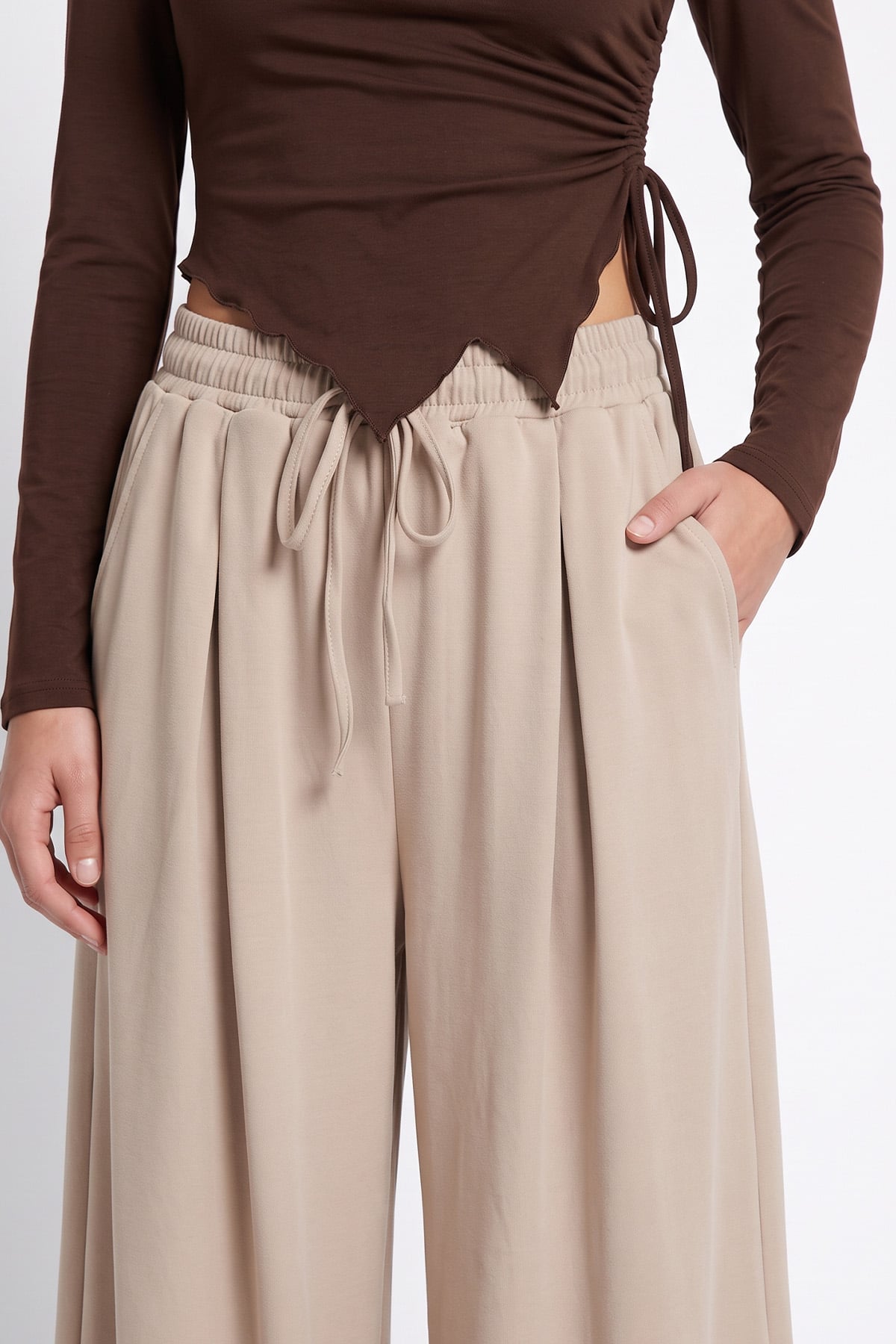 Bol Paça Pantolon 202714 - TAŞ RENGİ | zenne.com 