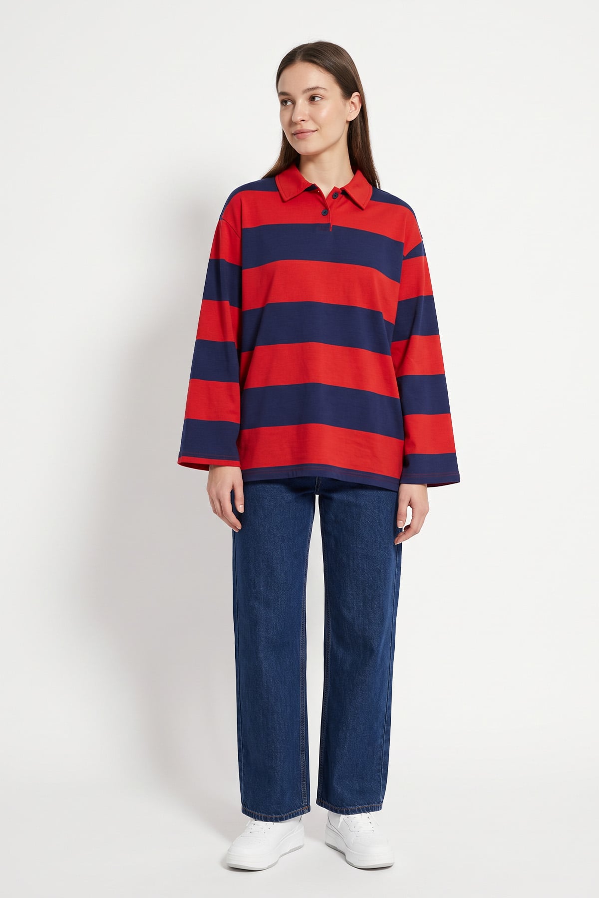 Polo Yaka Çizgili Tunik 27191 - LACİVERT | zenne.com 