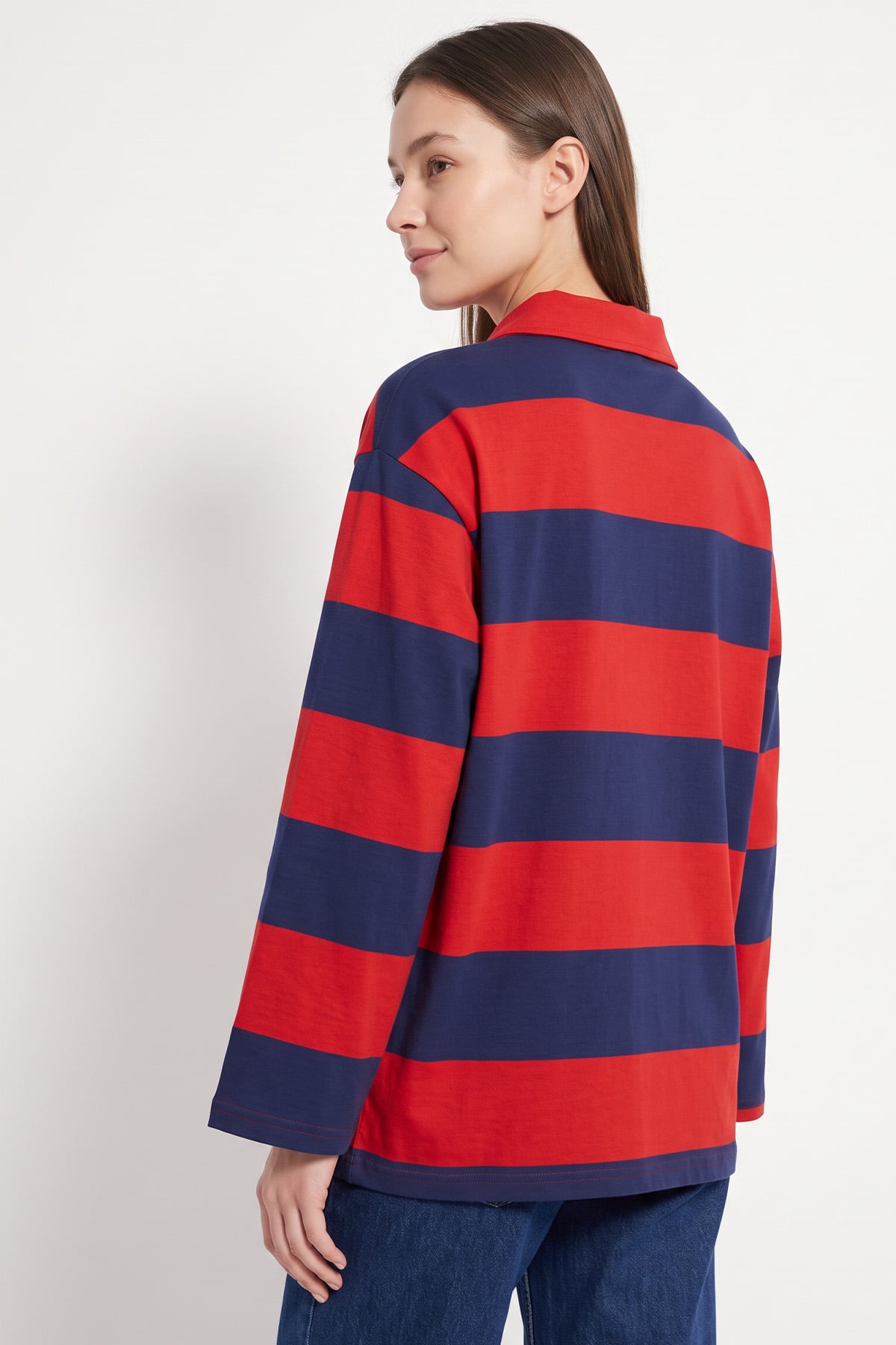 Polo Yaka Çizgili Tunik 27191 - LACİVERT | zenne.com 