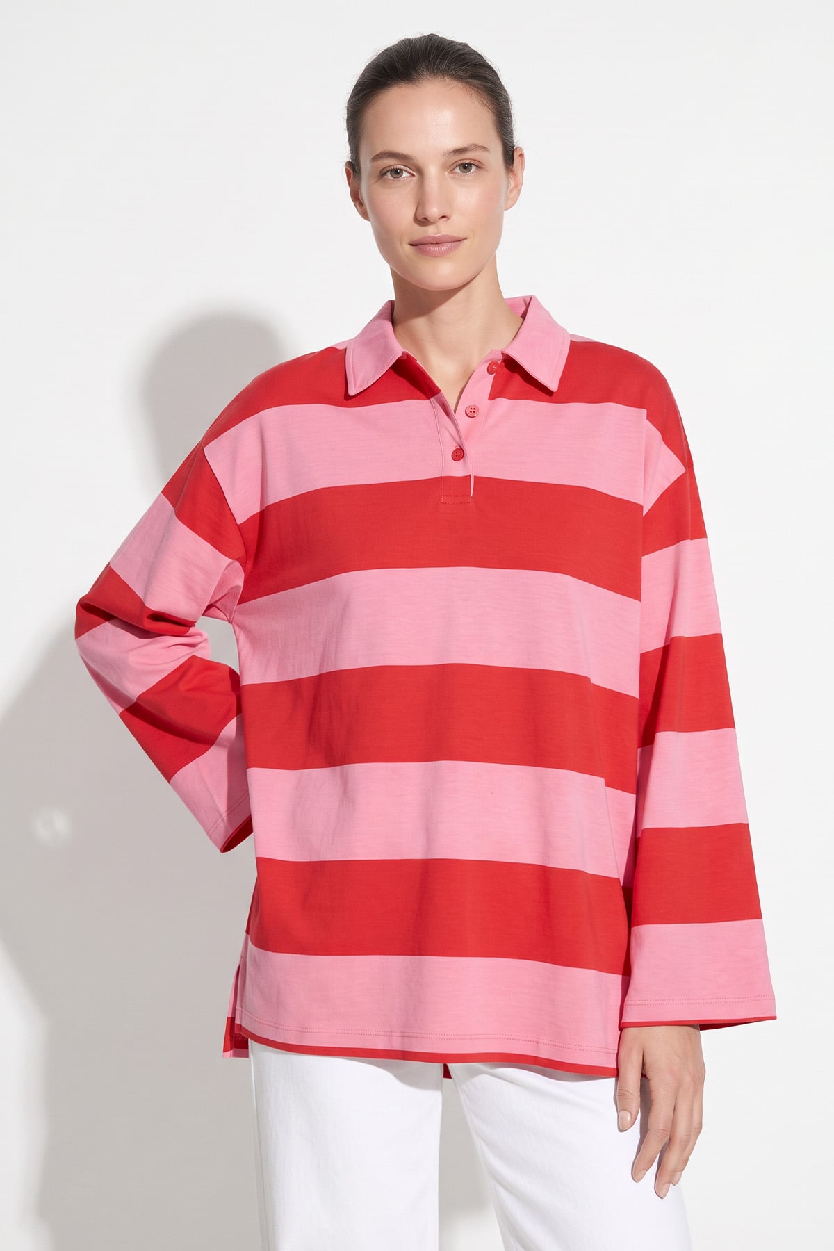 Polo Yaka Çizgili Tunik 27191 - PEMBE | zenne.com 