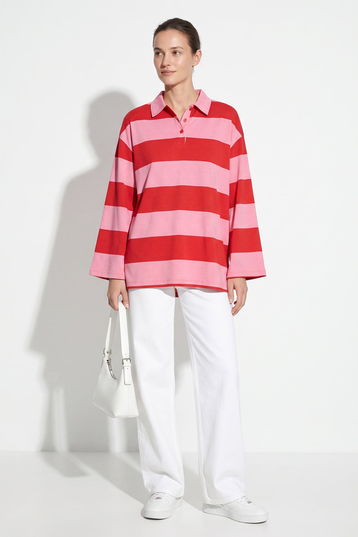 Polo Yaka Çizgili Tunik 27191 - PEMBE | zenne.com 