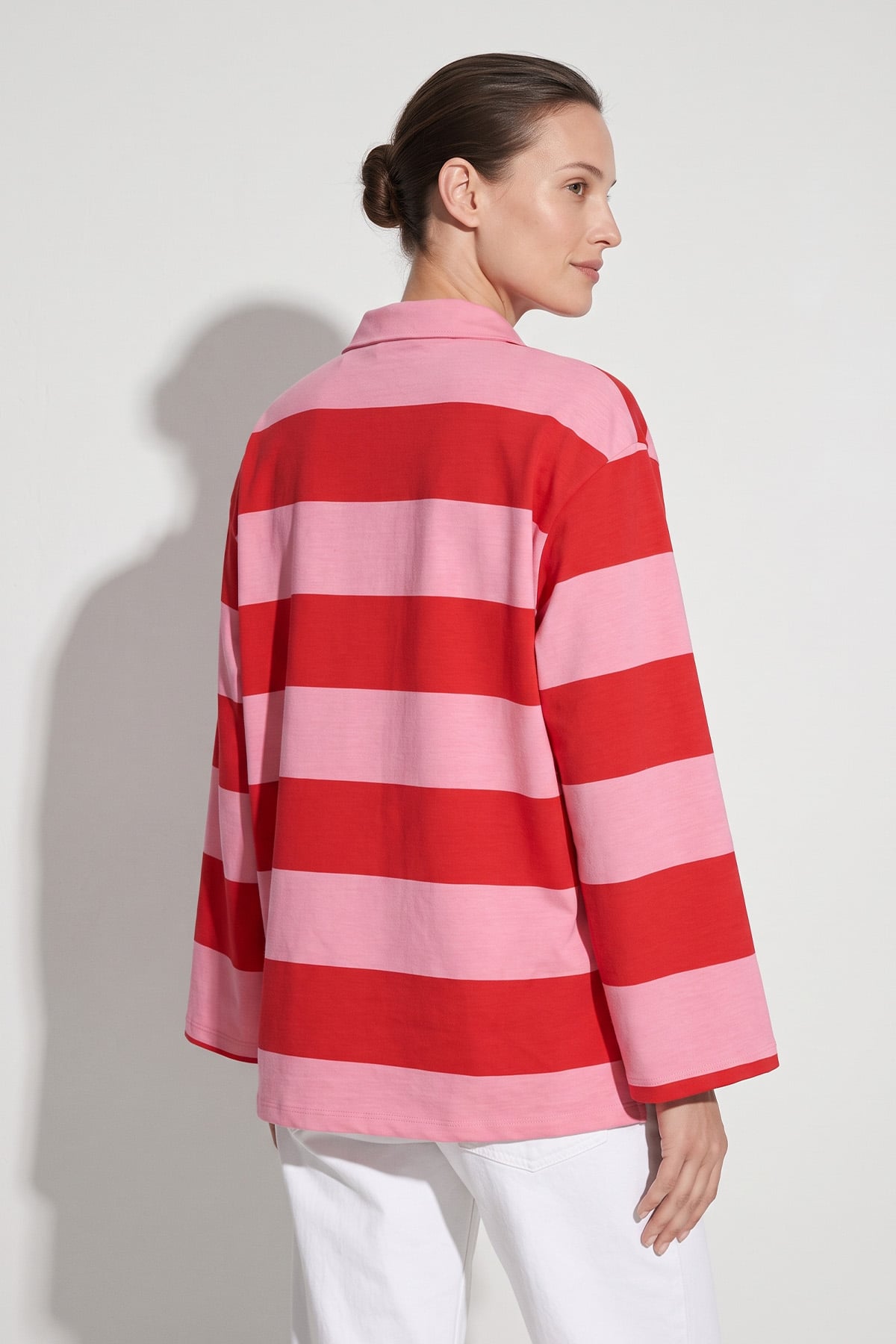 Polo Yaka Çizgili Tunik 27191 - PEMBE | zenne.com 