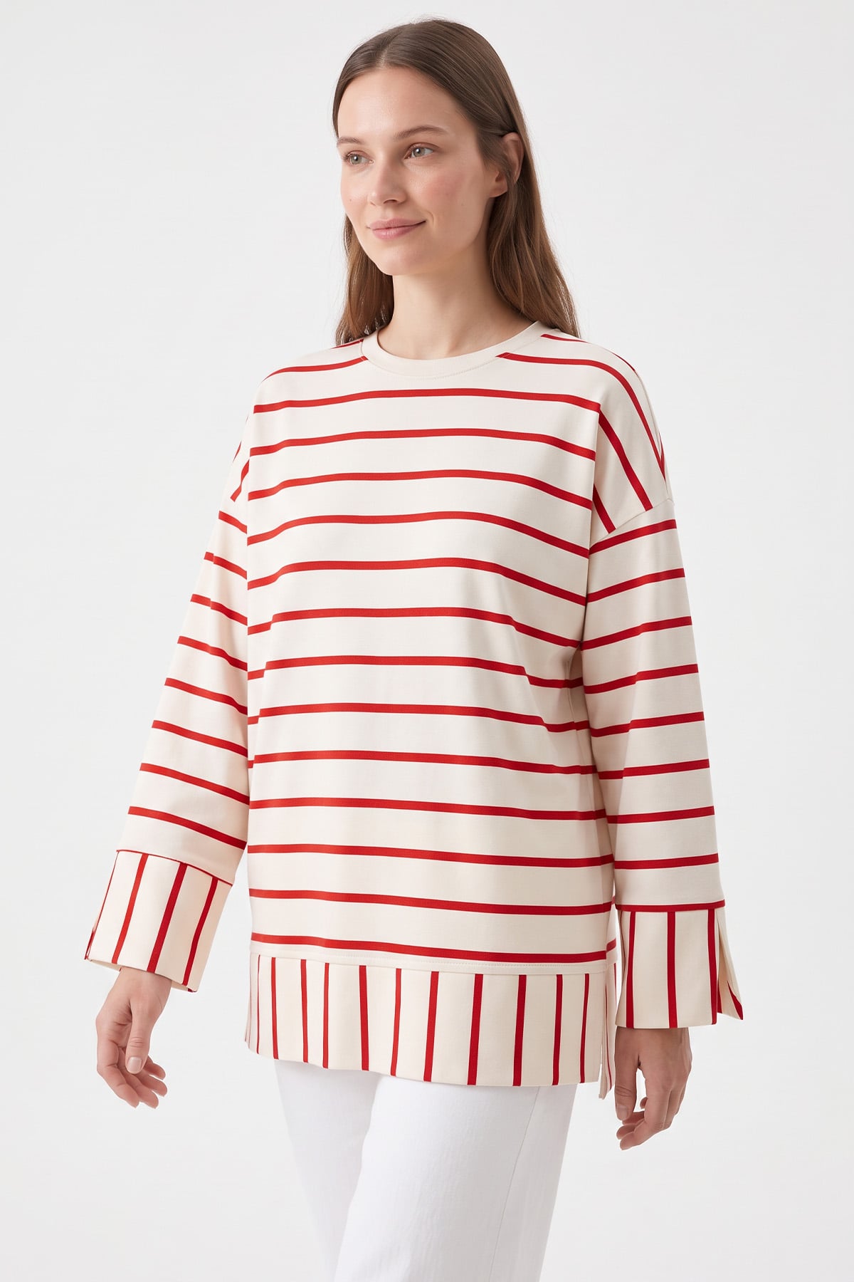 Çizgili Tunik 22089 - KIRMIZI | zenne.com 