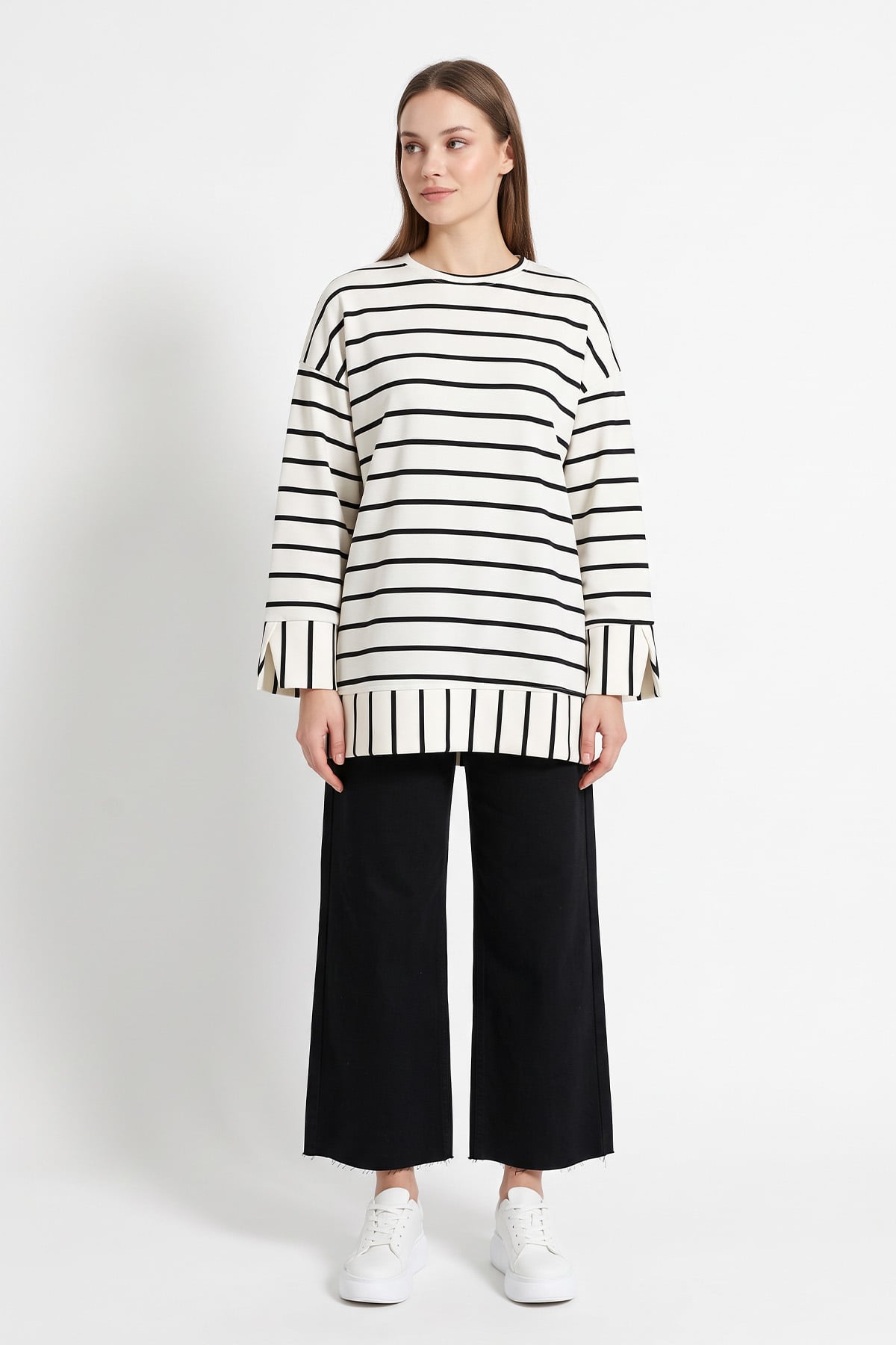 Çizgili Tunik 22089 - SİYAH | zenne.com 