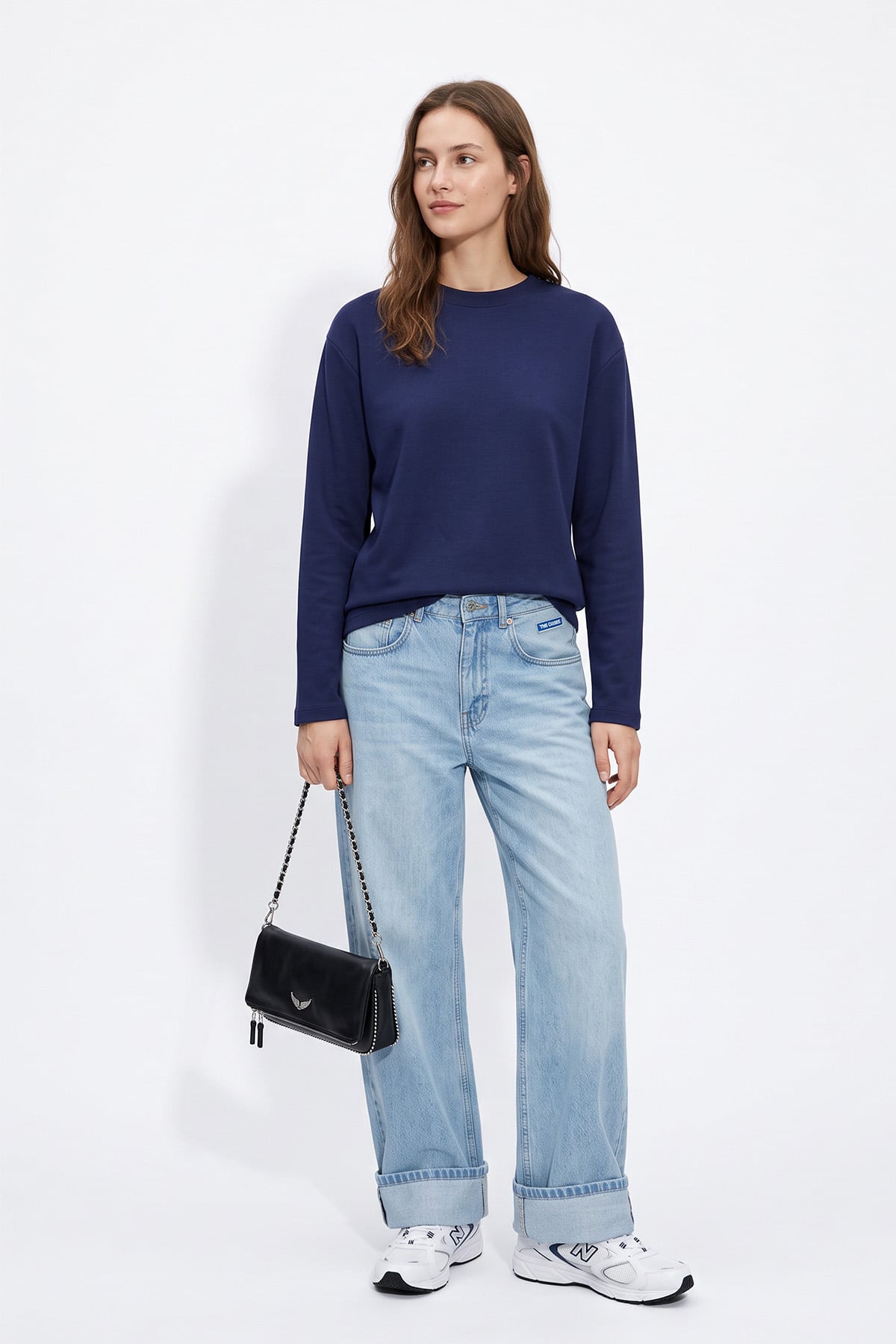 Uzun Kollu Basic Bluz 11448 - LACİVERT | zenne.com 