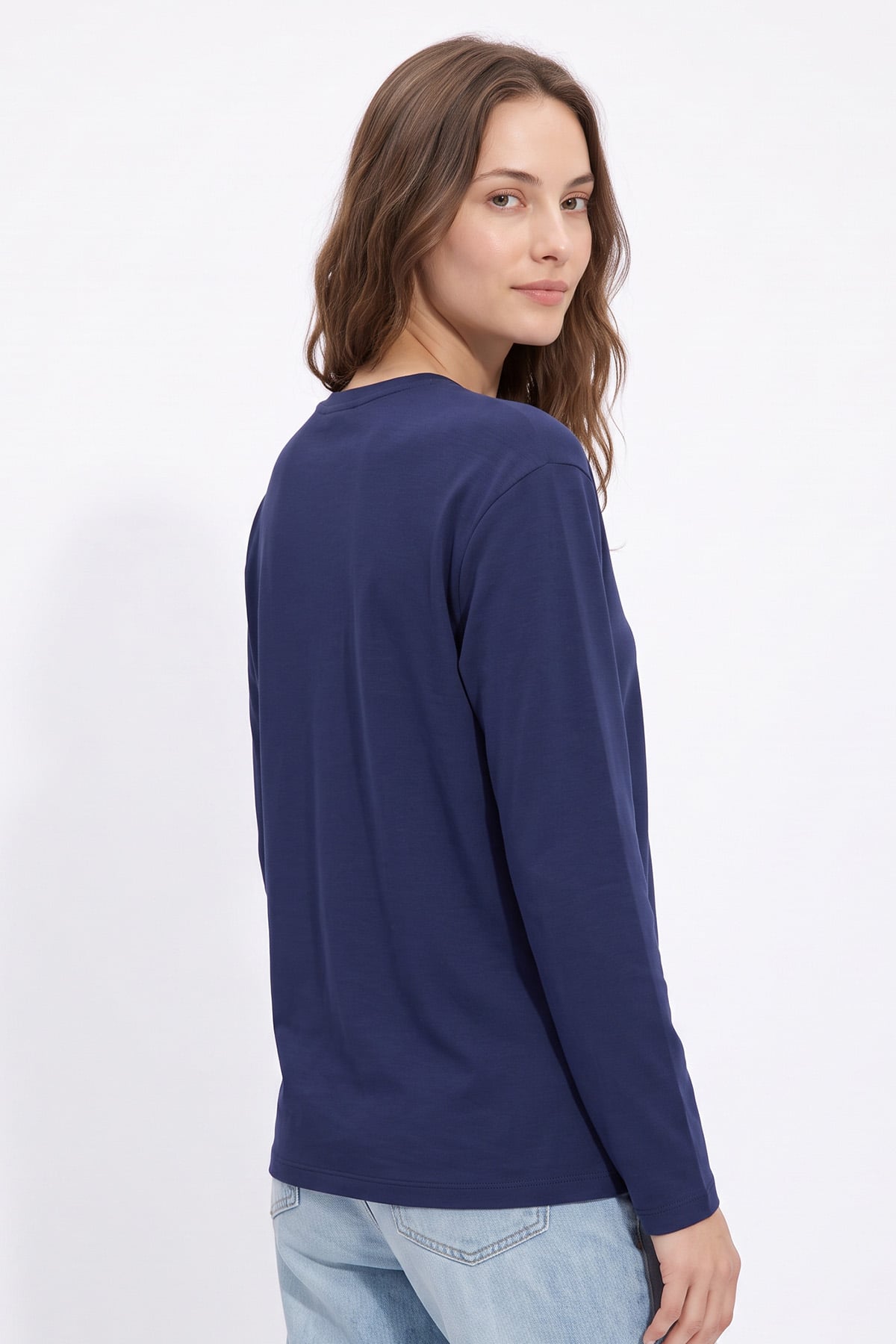 Uzun Kollu Basic Bluz 11448 - LACİVERT | zenne.com 