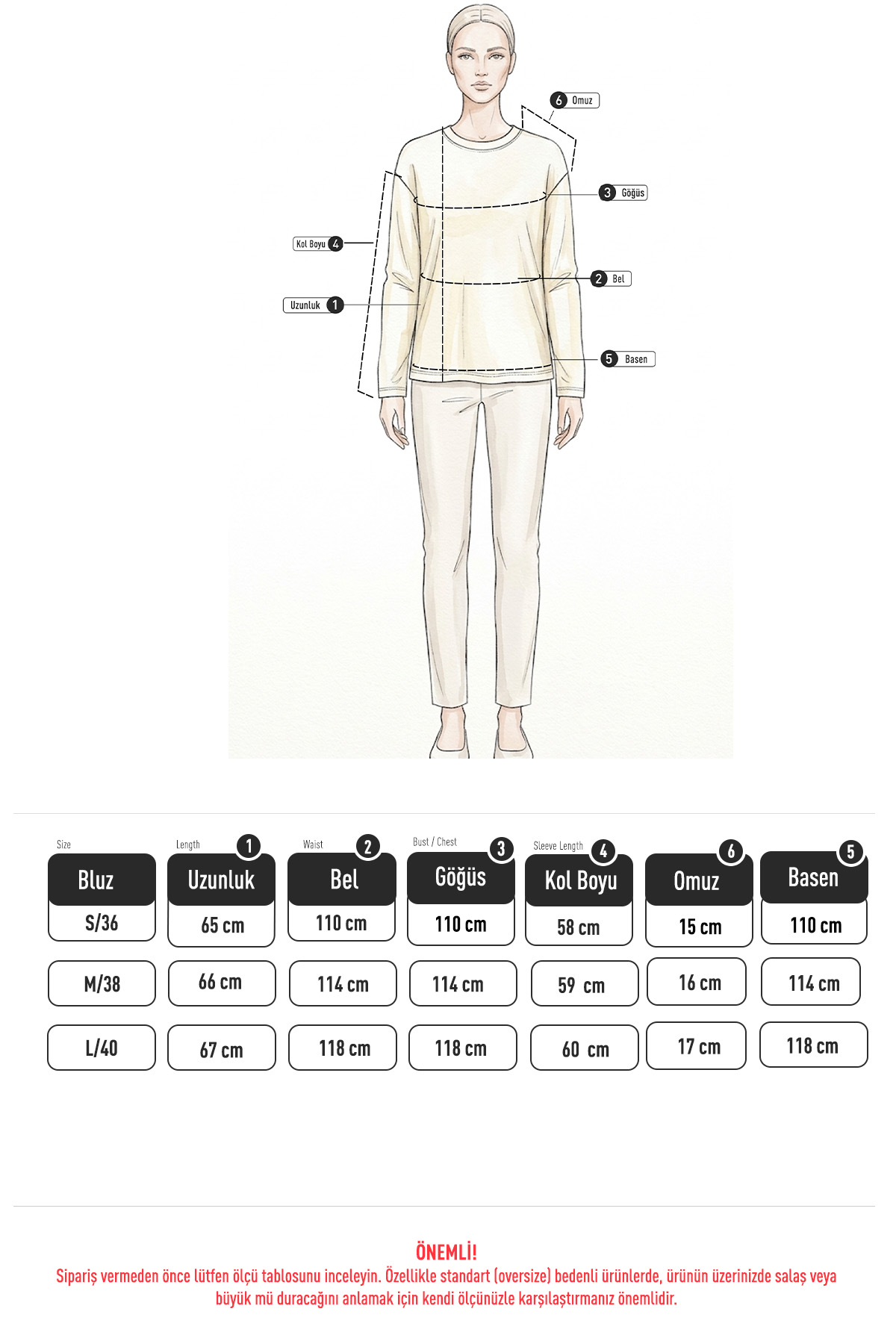 Uzun Kollu Basic Bluz 11448 - LACİVERT | zenne.com 