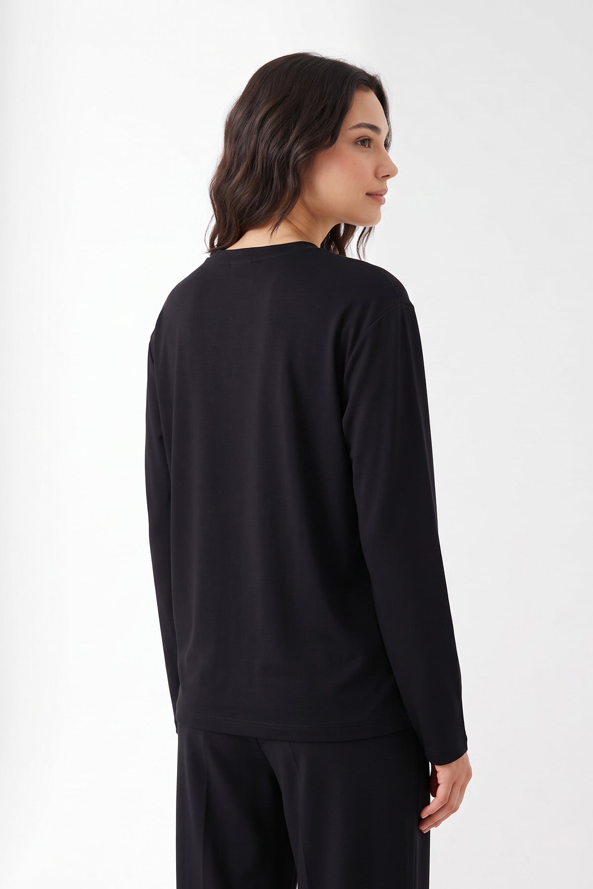 Uzun Kollu Basic Bluz 11448 - SİYAH | zenne.com 