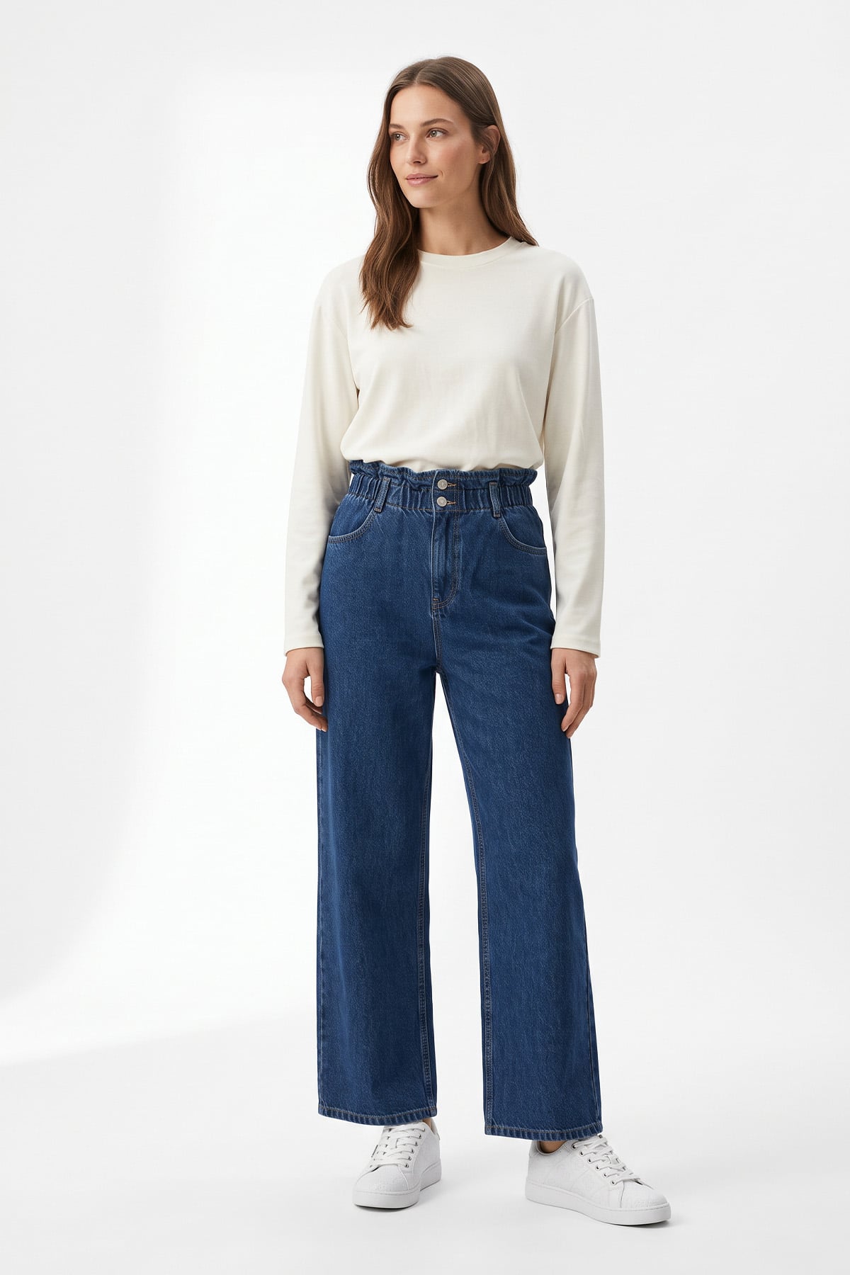 Uzun Kollu Basic Bluz 11448 - BEYAZ | zenne.com 