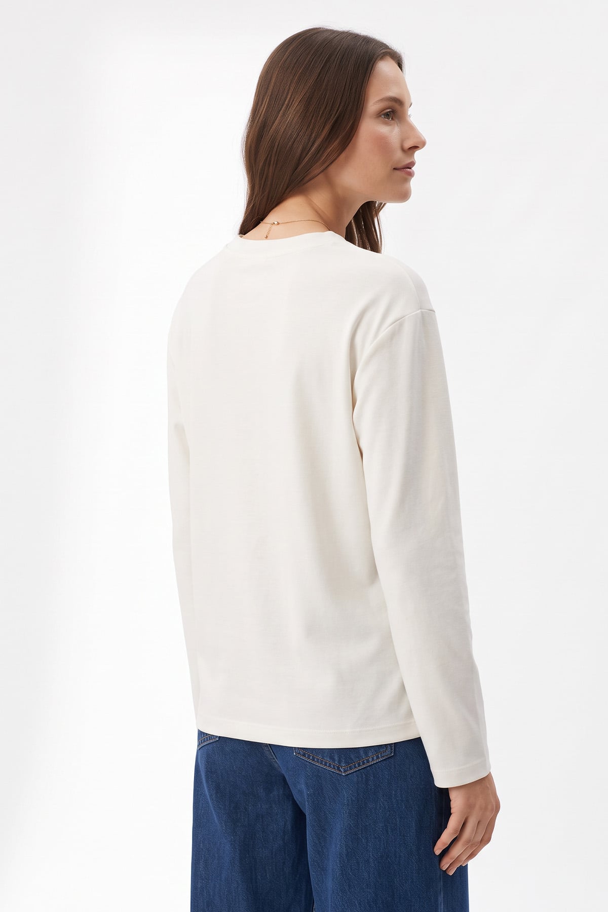 Uzun Kollu Basic Bluz 11448 - BEYAZ | zenne.com 