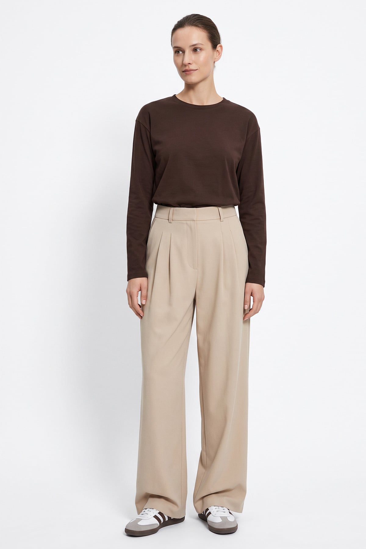 Uzun Kollu Basic Bluz 11448 - KAHVE | zenne.com 