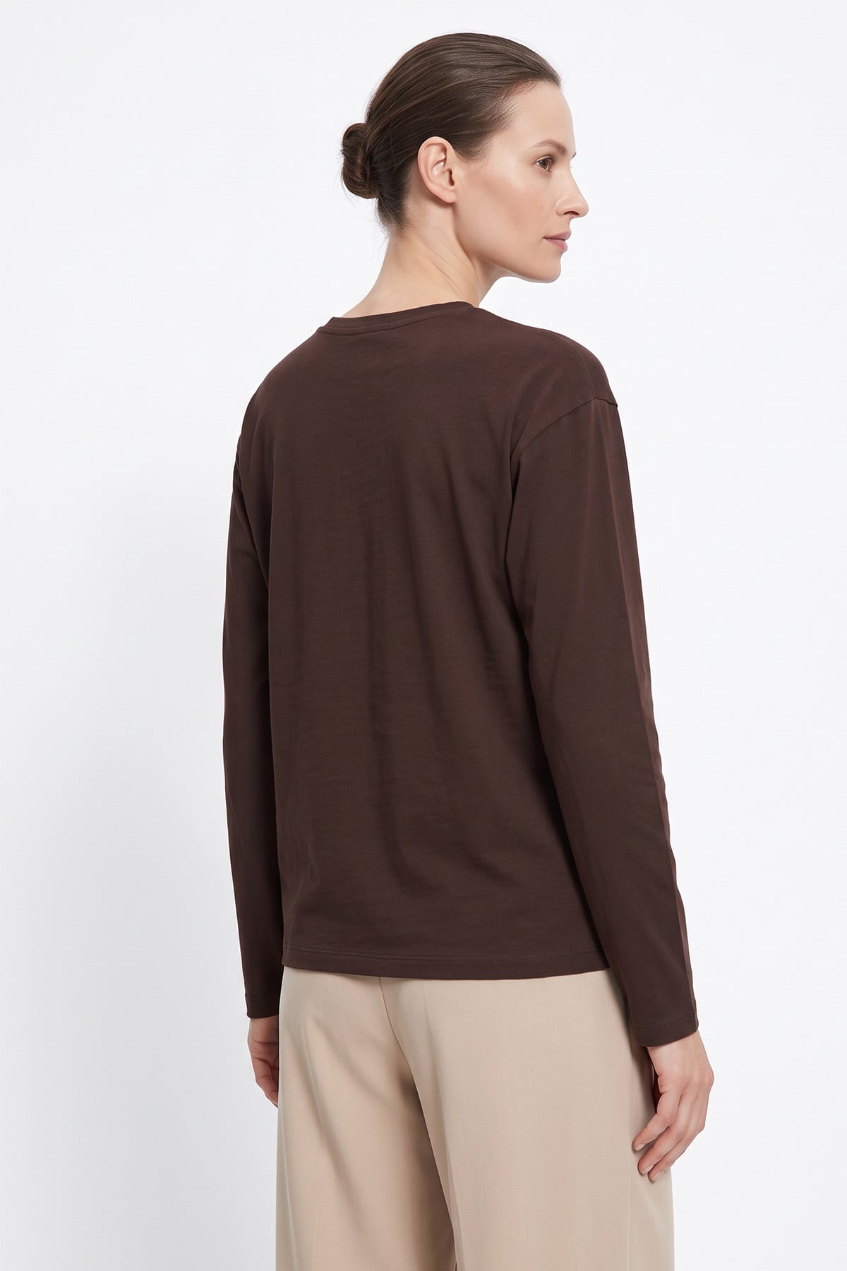 Uzun Kollu Basic Bluz 11448 - KAHVE | zenne.com 