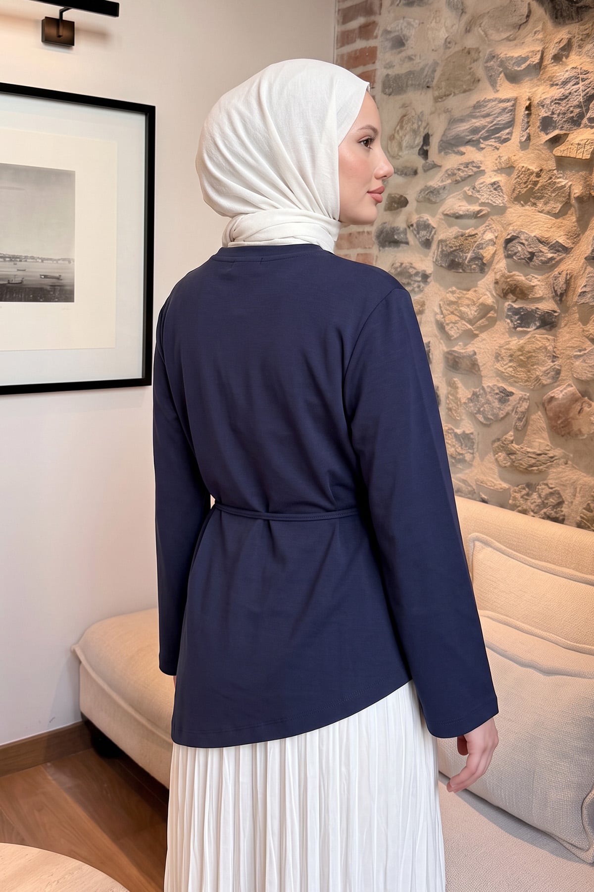 Bağcıklı Verev Kesim Bluz 2029 - LACİVERT | zenne.com 