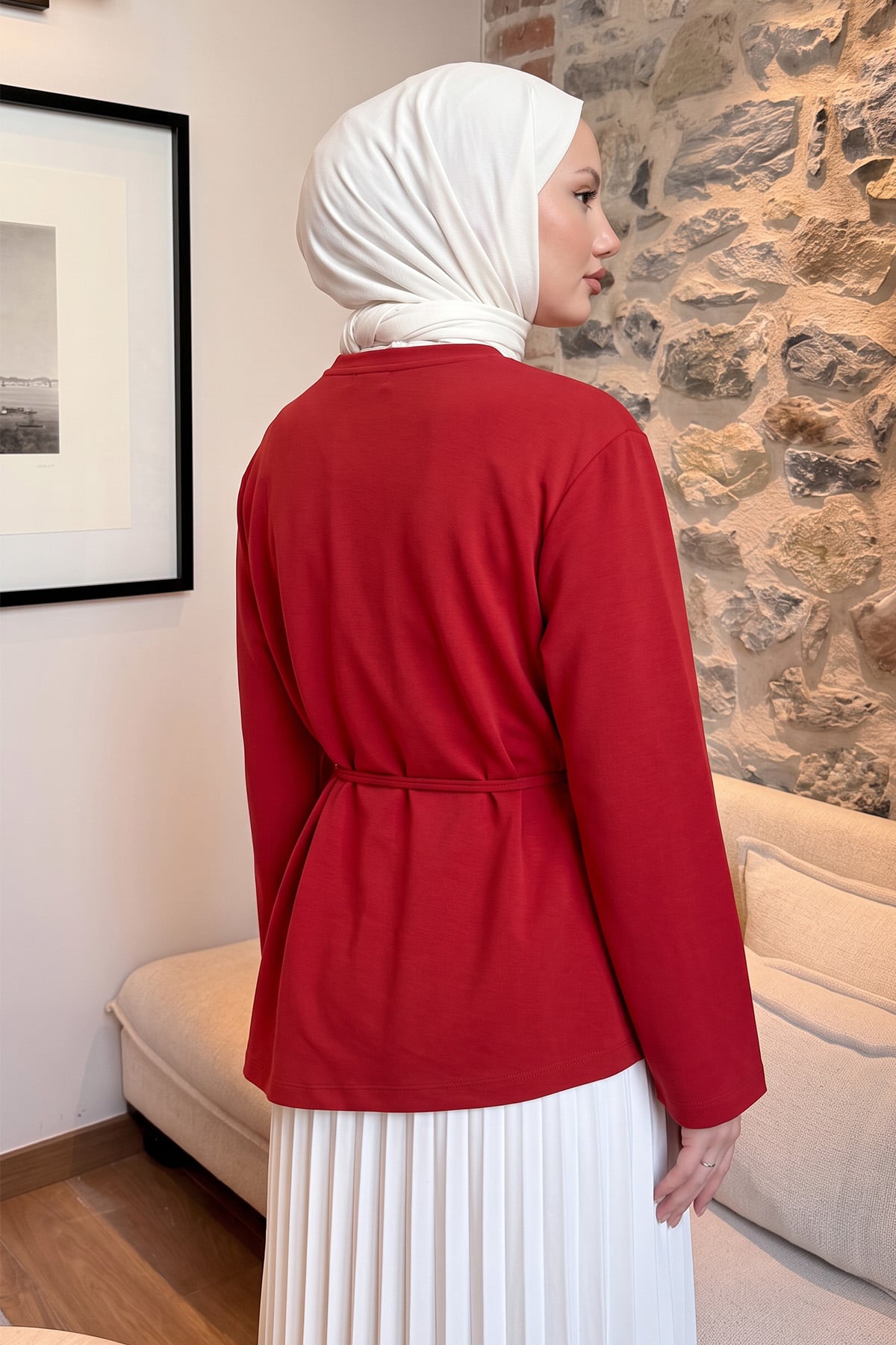 Bağcıklı Verev Kesim Bluz 2029 - KIRMIZI | zenne.com 