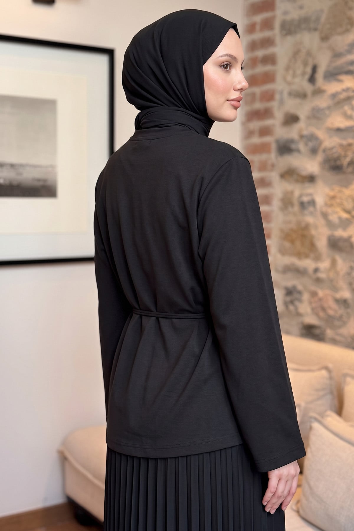 Bağcıklı Verev Kesim Bluz 2029 - SİYAH | zenne.com 