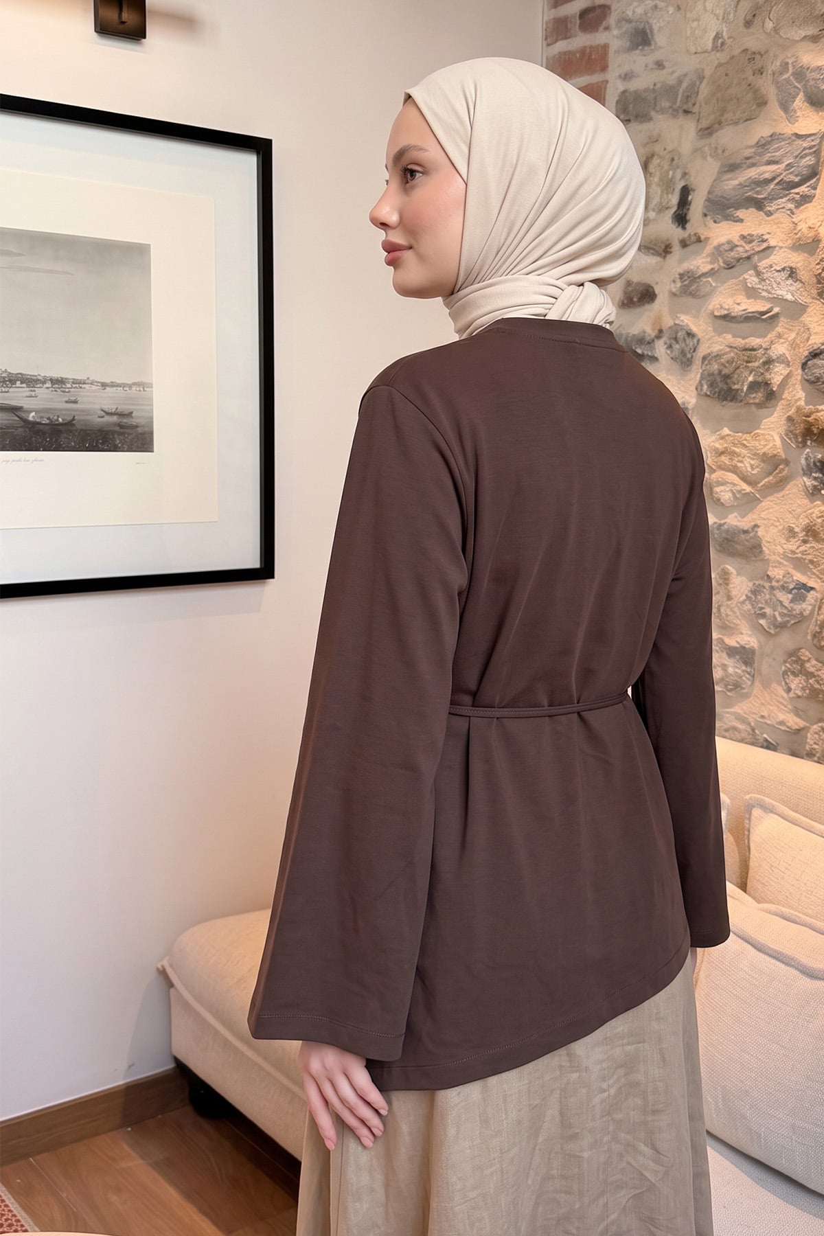 Bağcıklı Verev Kesim Bluz 2029 - KAHVE | zenne.com 