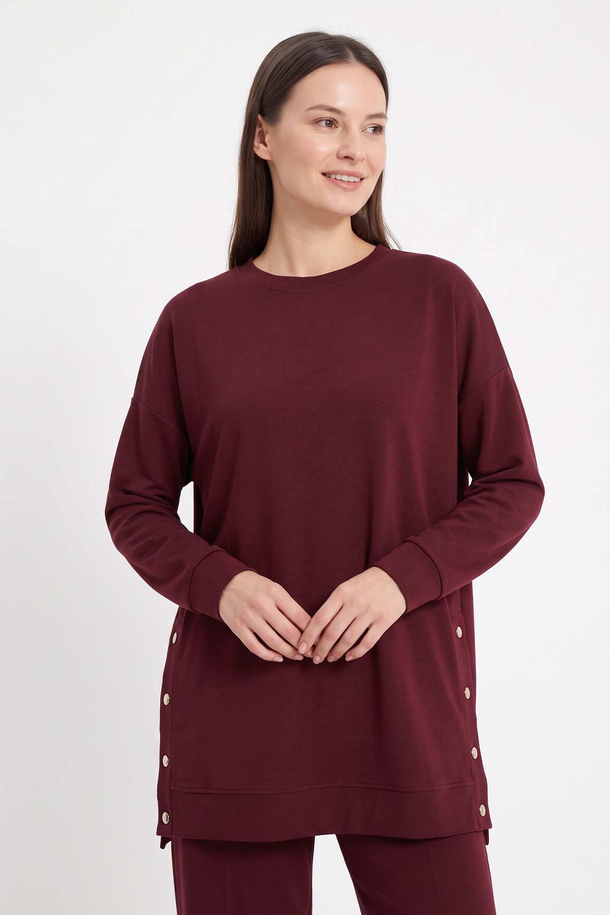 Yanları Çıtçıtlı Oysho Takım 2004 - BORDO | zenne.com 