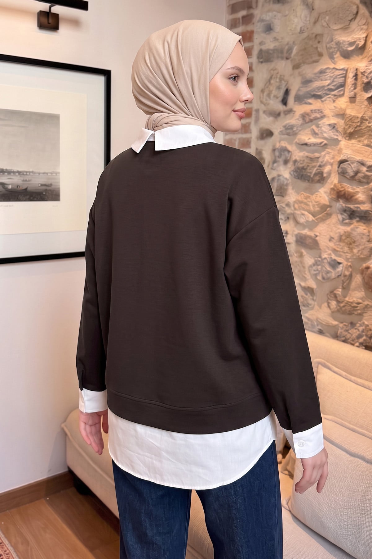 Gömlek Detaylı Tunik 202716 - KAHVE | zenne.com 