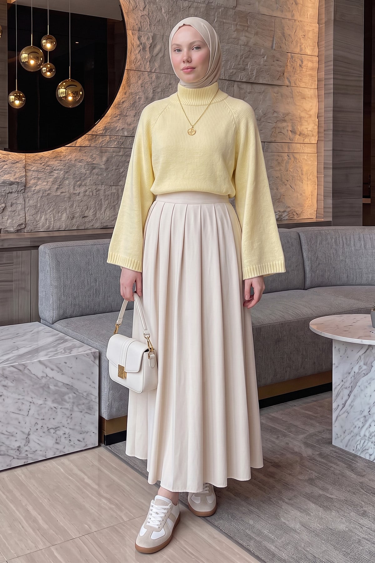 Dik Yaka Oversize Kazak T2607 - SARI | zenne.com 