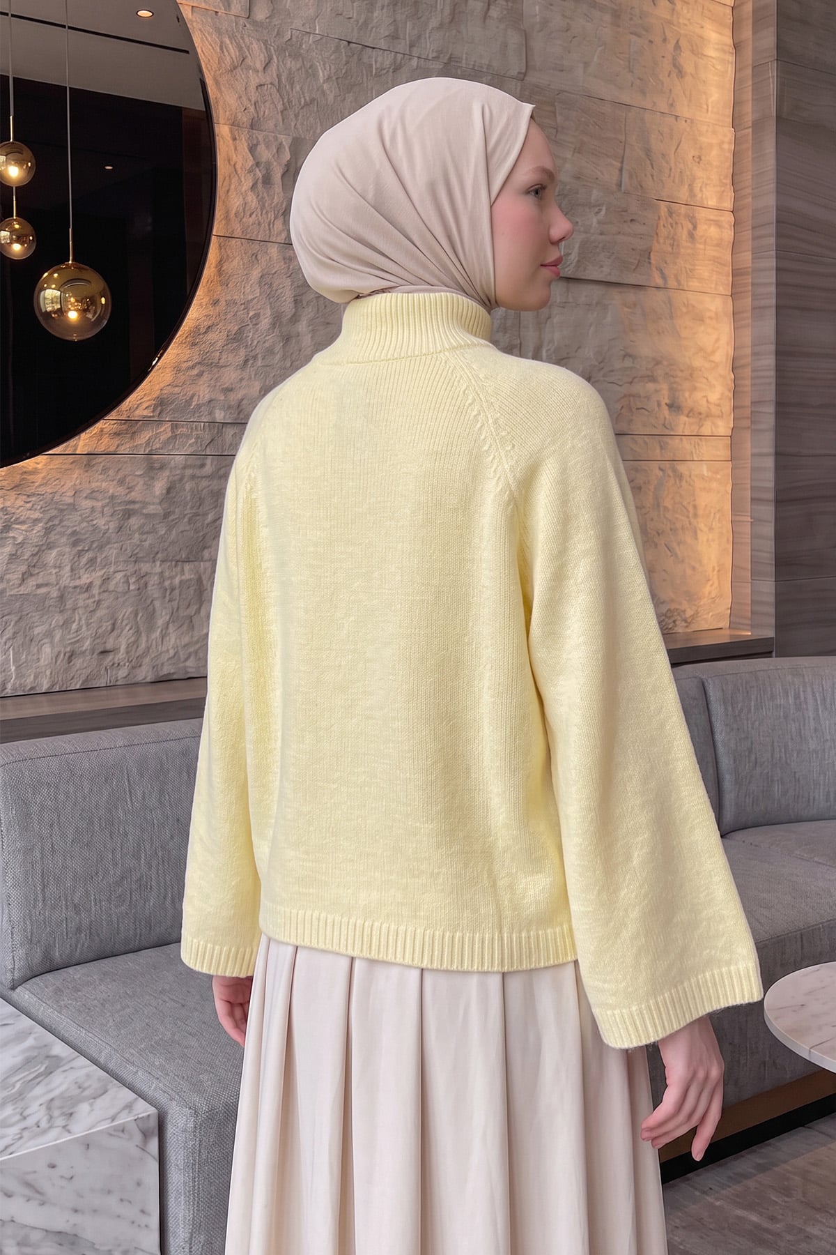 Dik Yaka Oversize Kazak T2607 - SARI | zenne.com 