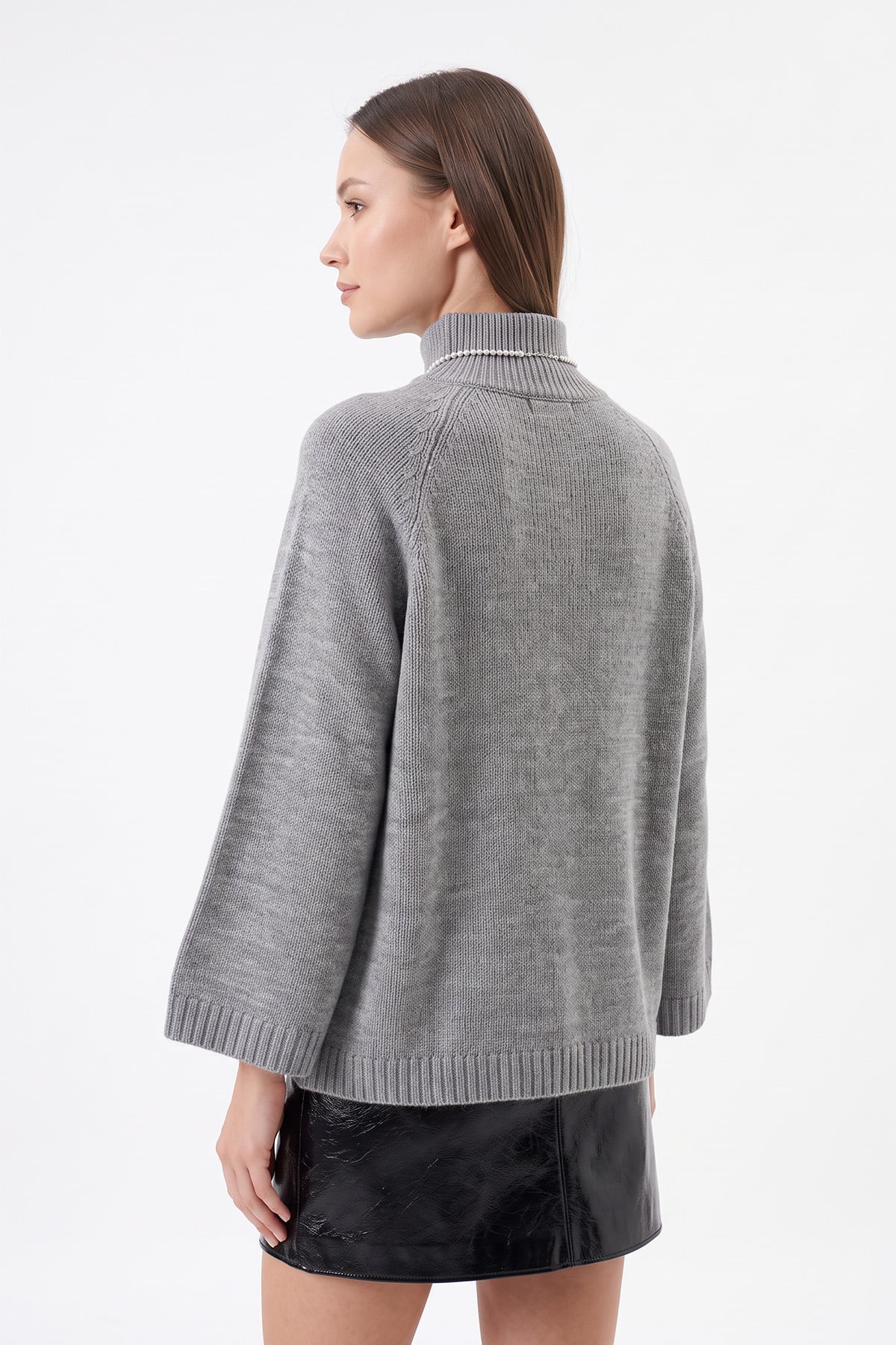 Dik Yaka Oversize Kazak T2607 - GRİ | zenne.com 