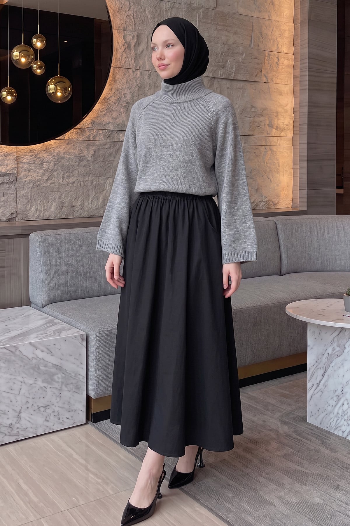 Dik Yaka Oversize Kazak T2607 - GRİ | zenne.com 