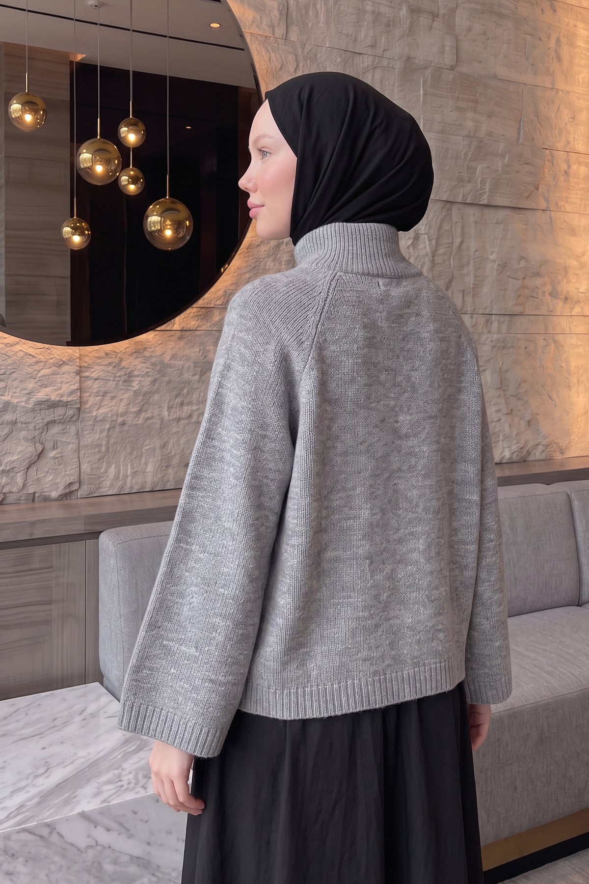 Dik Yaka Oversize Kazak T2607 - GRİ | zenne.com 