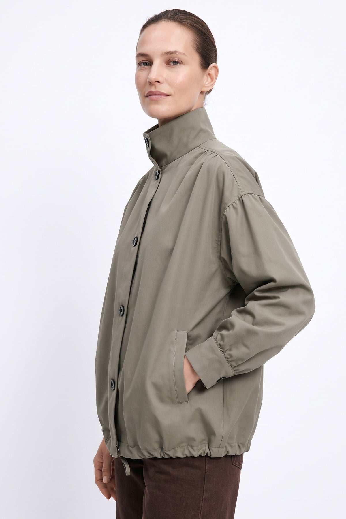 Dik Yaka Trençkot 202708 - HAKİ | zenne.com 