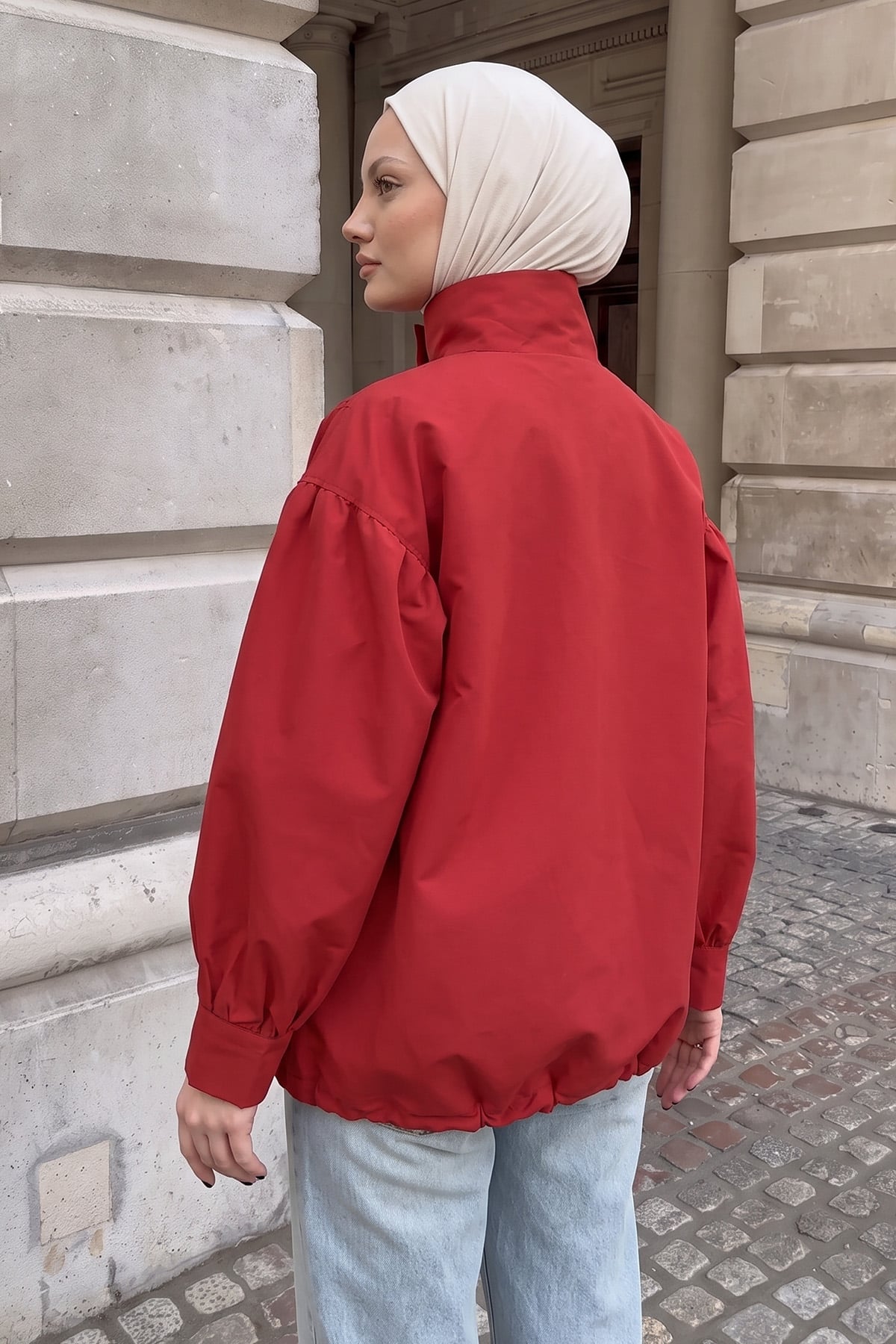 Dik Yaka Trençkot 202708 - KIRMIZI | zenne.com 