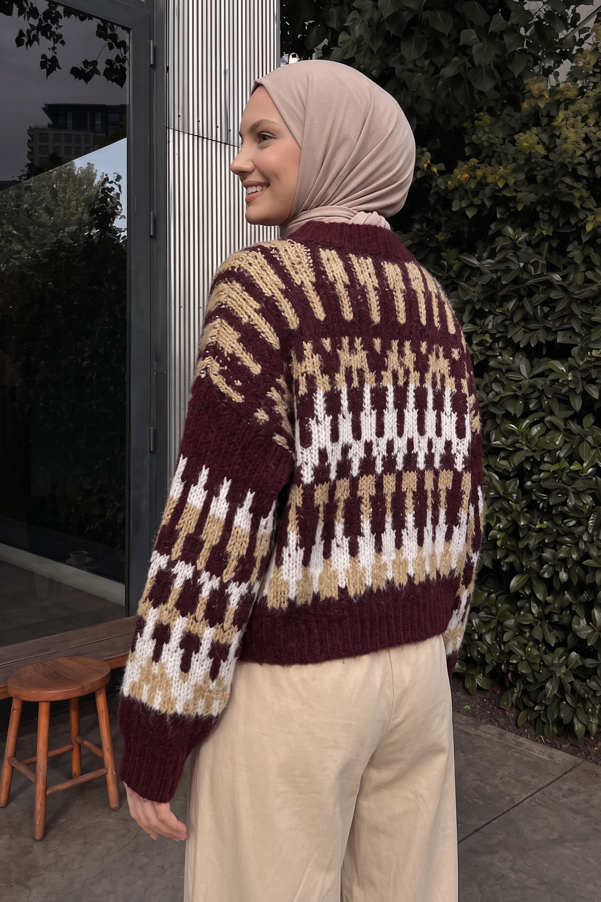 Desenli Trko Kazak T2609 - BORDO | zenne.com 