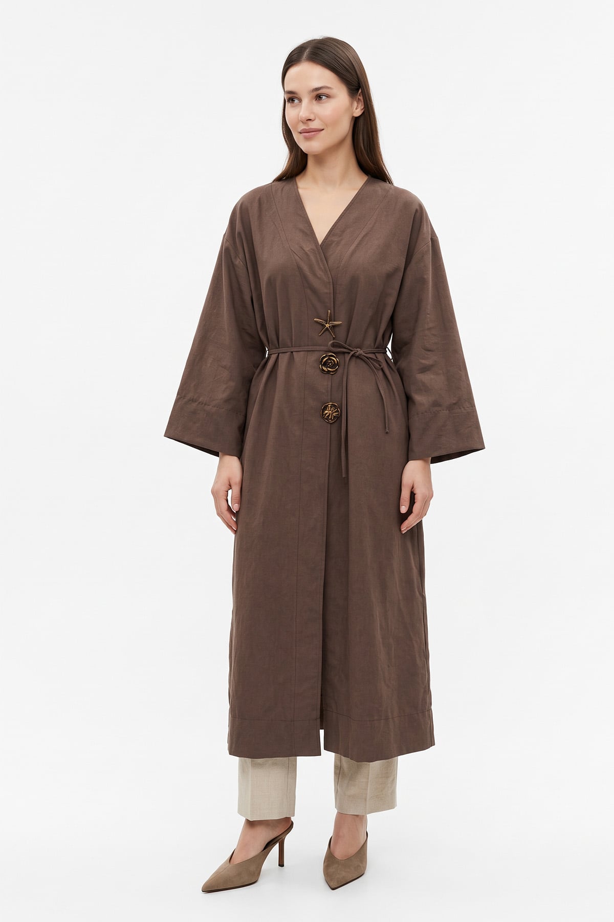Broş Detaylı Kap 9148 - KAHVE | zenne.com 