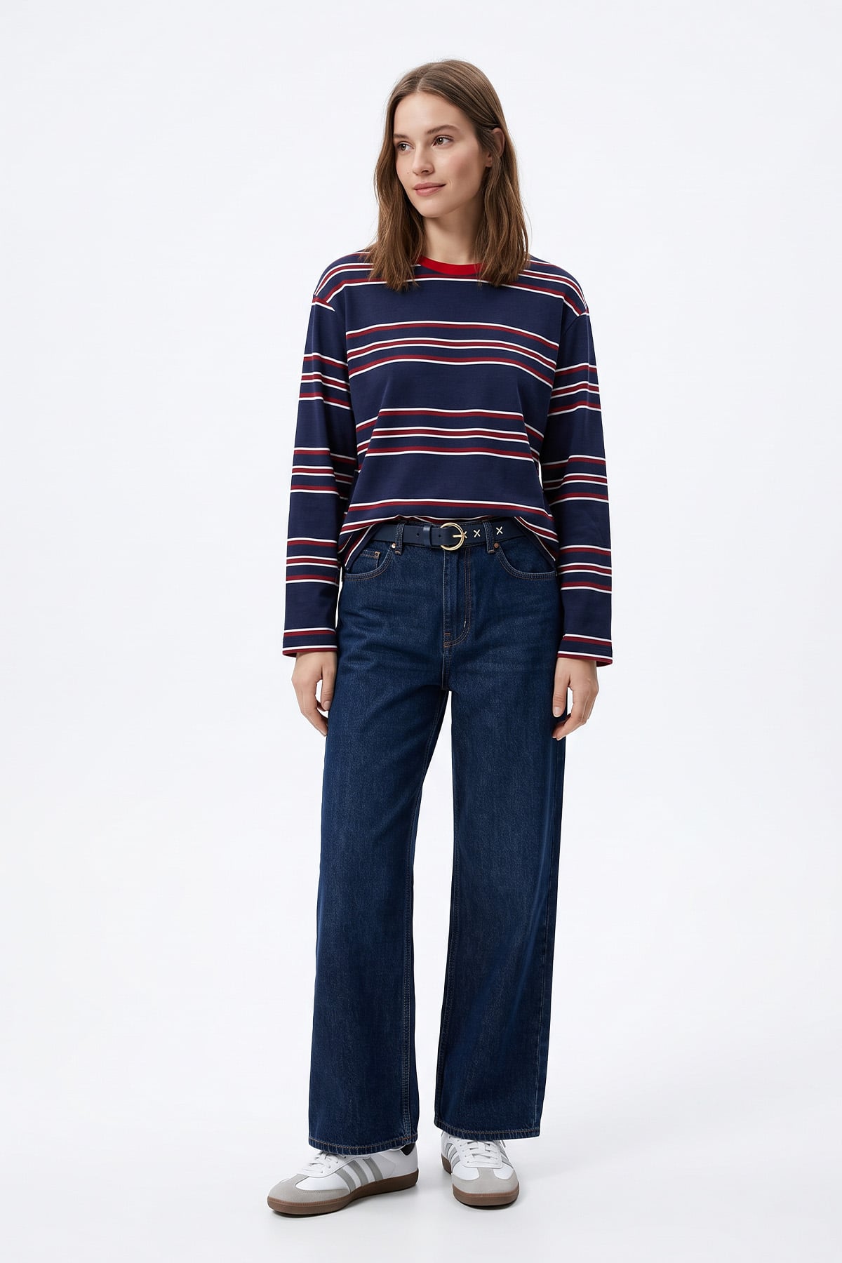 Bisiklet Yaka İnce Çizgili Tunik 27189 - LACİVERT | zenne.com 