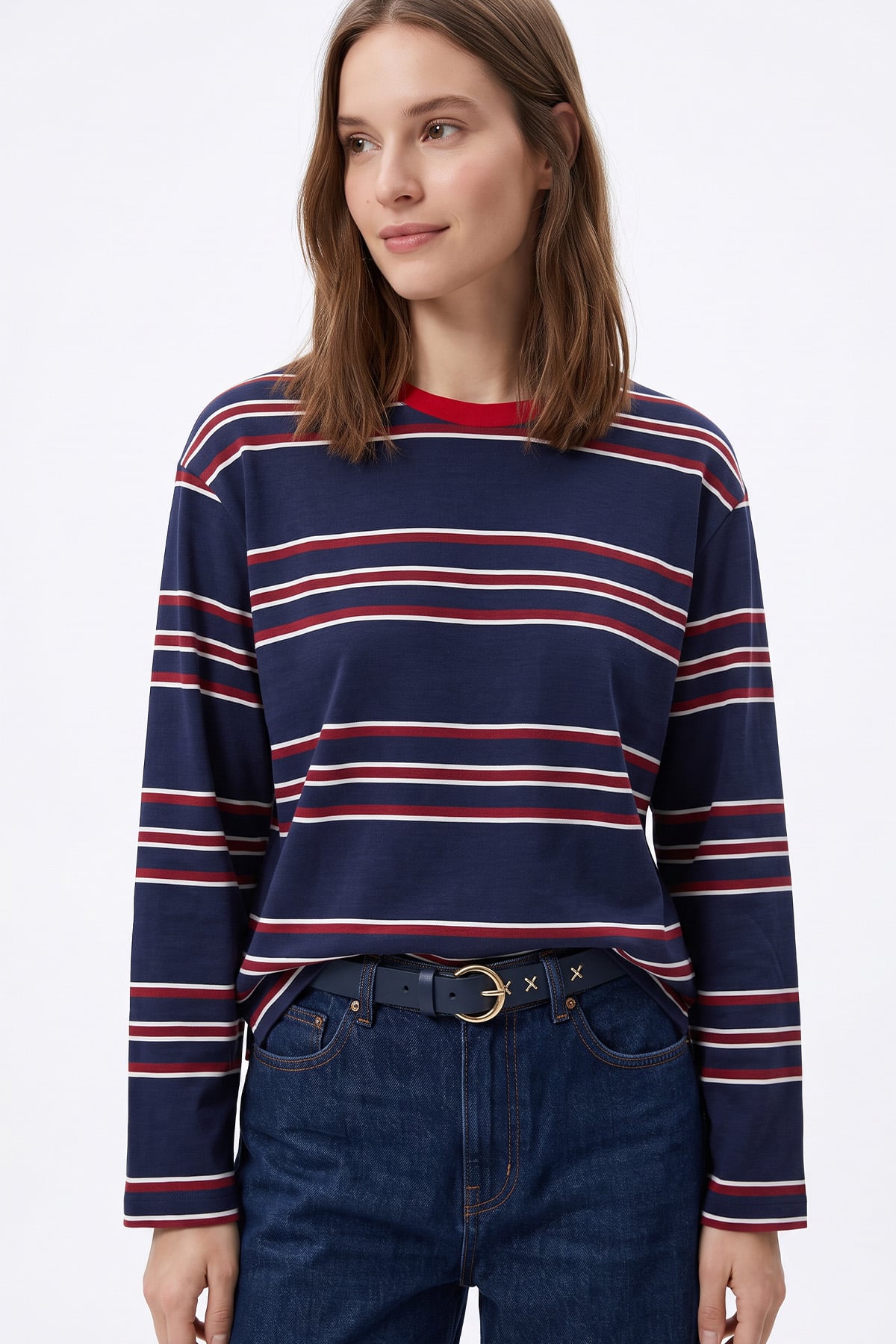 Bisiklet Yaka İnce Çizgili Tunik 27189 - LACİVERT | zenne.com 