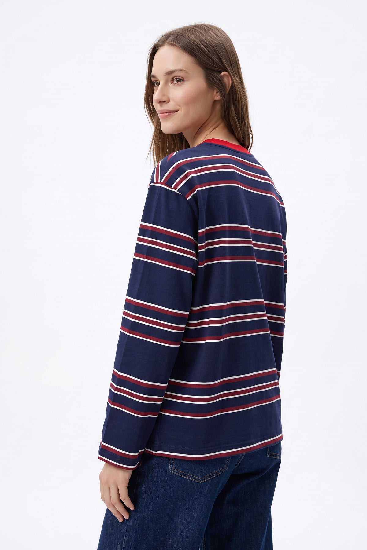 Bisiklet Yaka İnce Çizgili Tunik 27189 - LACİVERT | zenne.com 