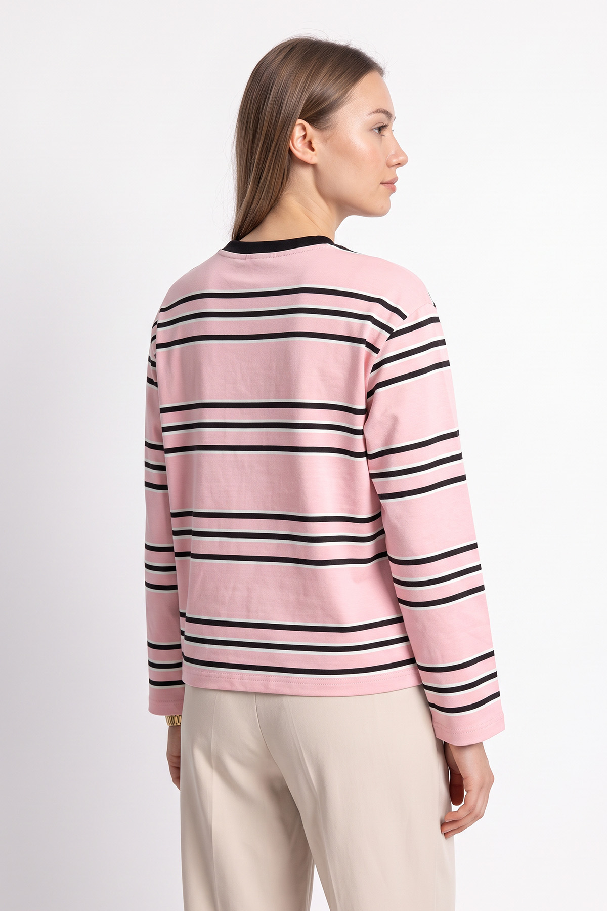 Bisiklet Yaka İnce Çizgili Tunik 27189 - PEMBE | zenne.com 