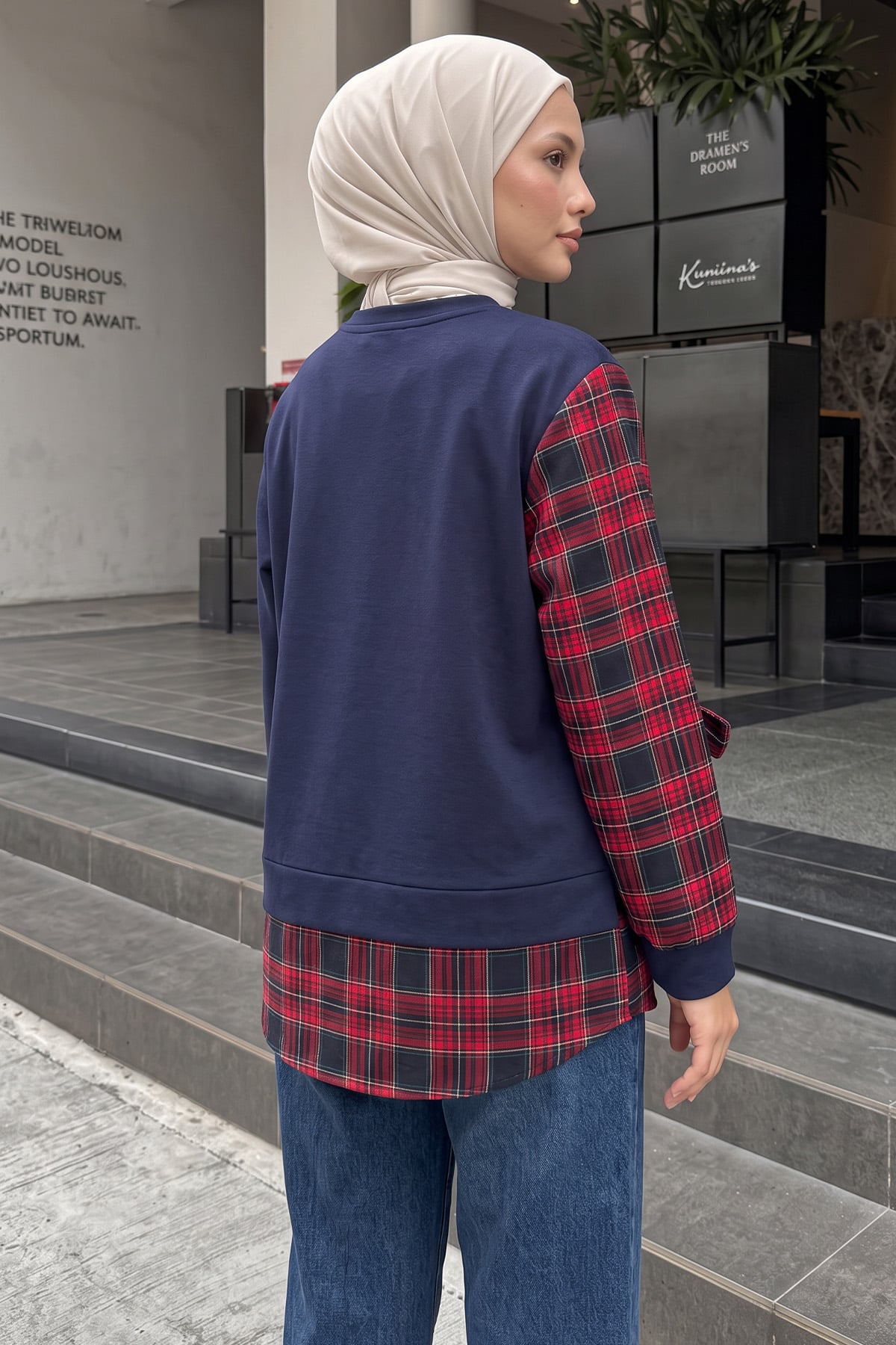 Ekose Garnili Yanı Bağlamalı Tunik 6196 - LACİVERT | zenne.com 