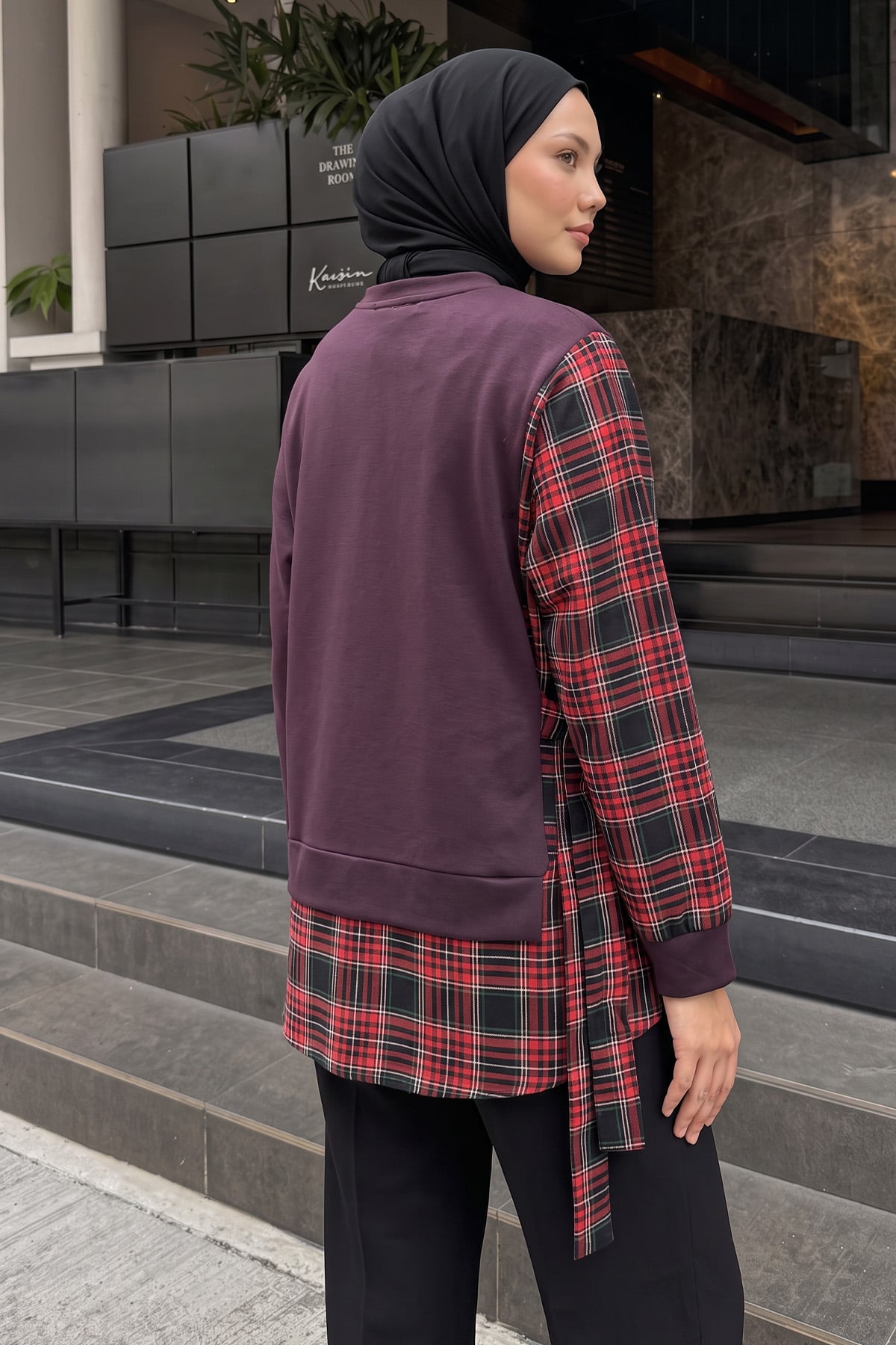 Ekose Garnili Yanı Bağlamalı Tunik 6196 - MÜRDÜM | zenne.com 