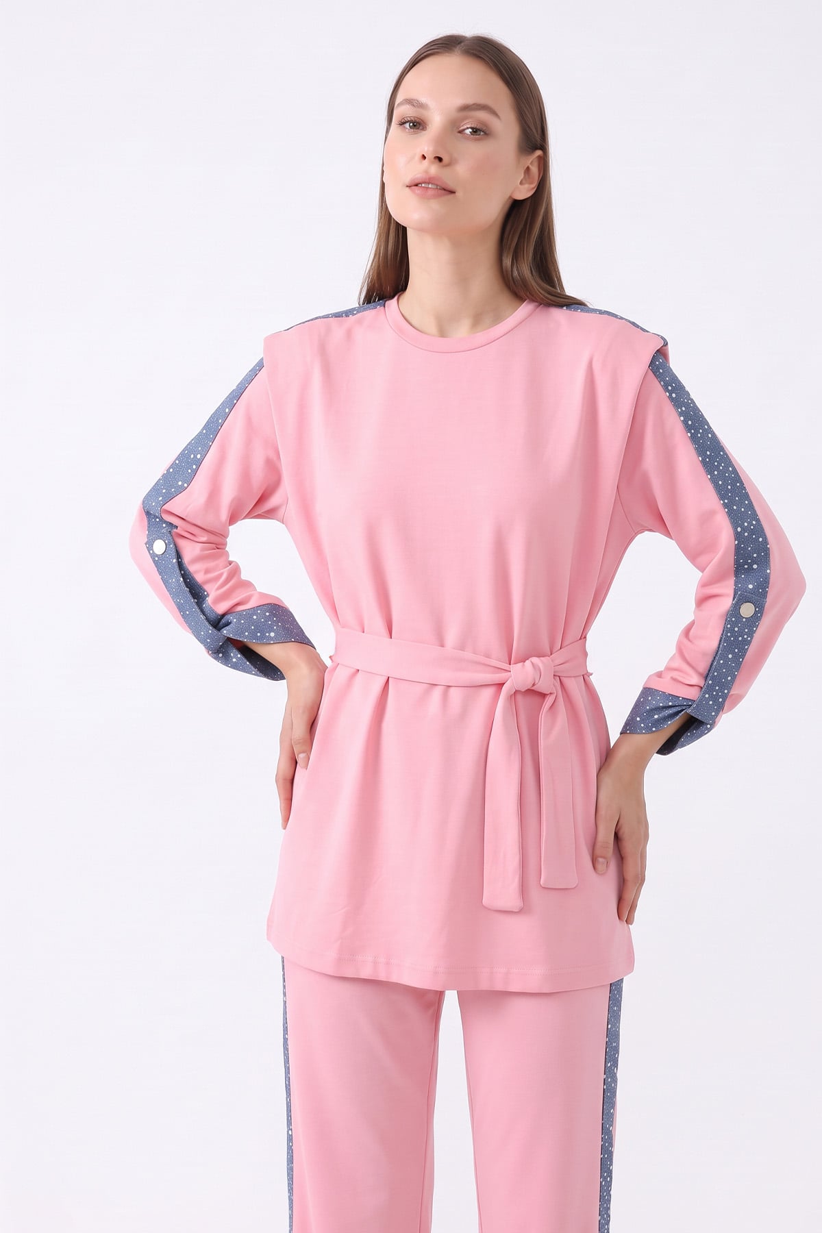 Vatkalı Kot Garnili Takım 46065 - PEMBE | zenne.com 