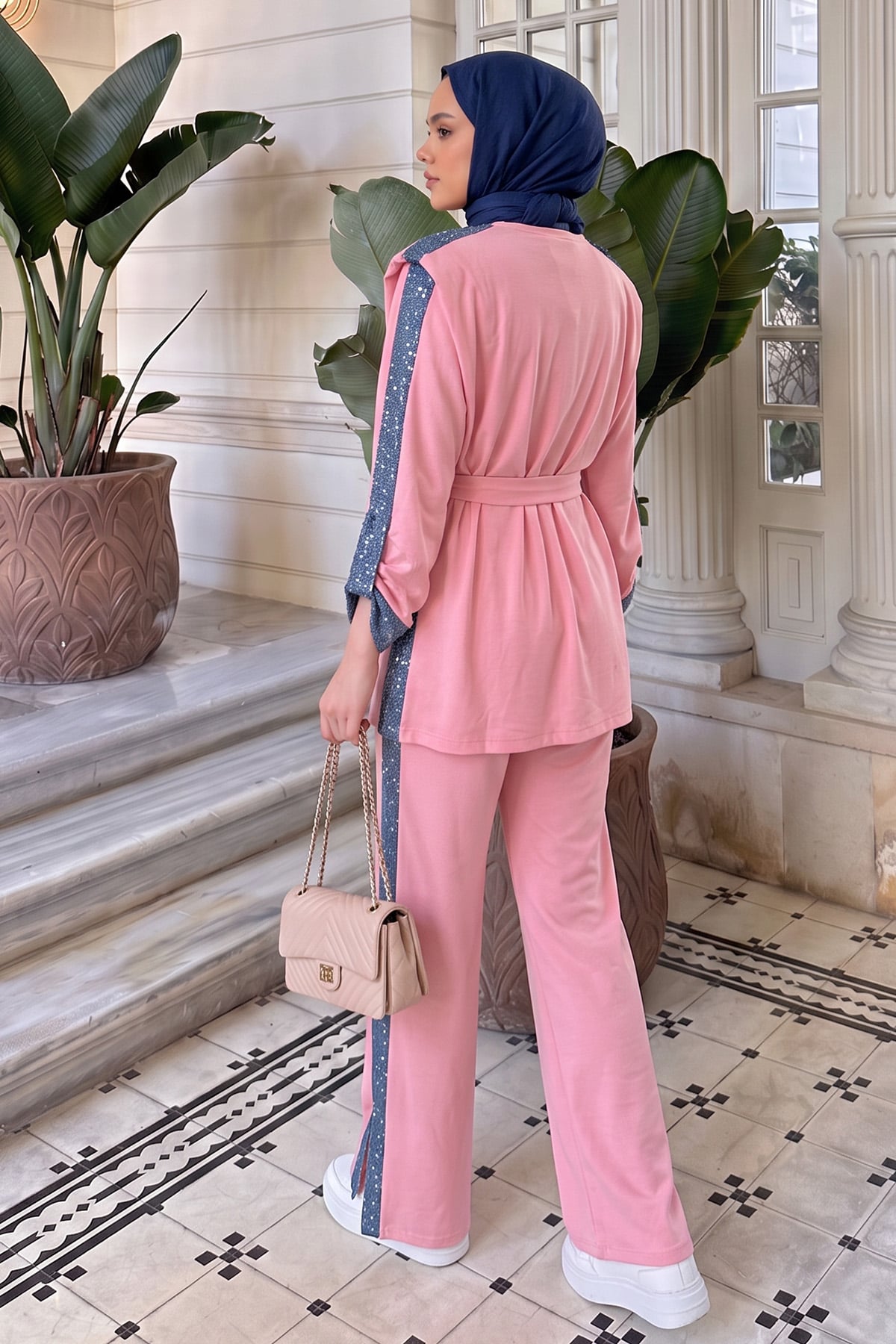 Vatkalı Kot Garnili Takım 46065 - PEMBE | zenne.com 