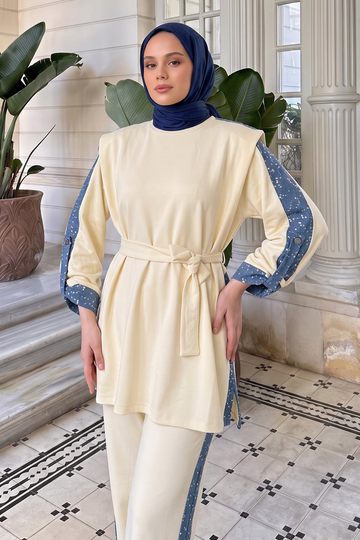 Vatkalı Kot Garnili Takım 46065 - SARI | zenne.com 