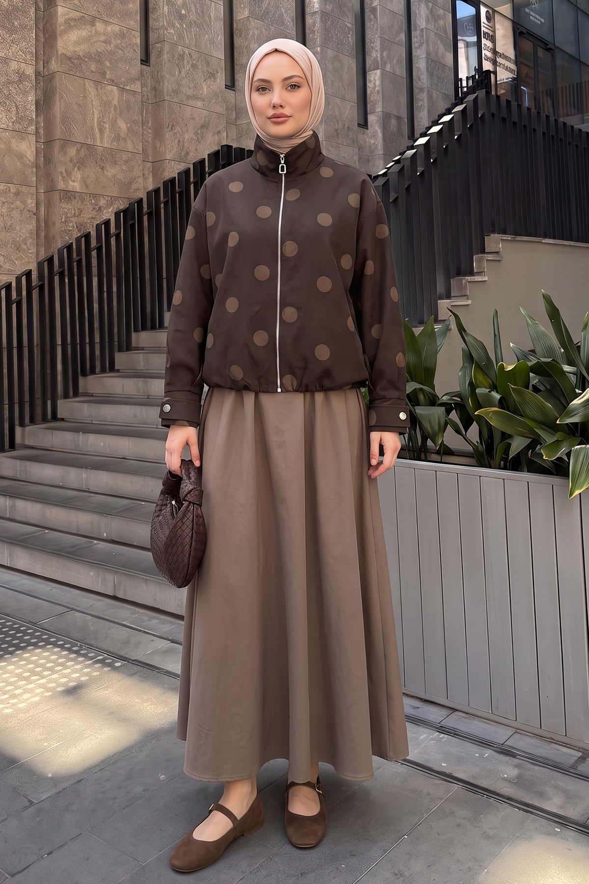 Puantiyeli Ceket 202710 - KAHVE | zenne.com 