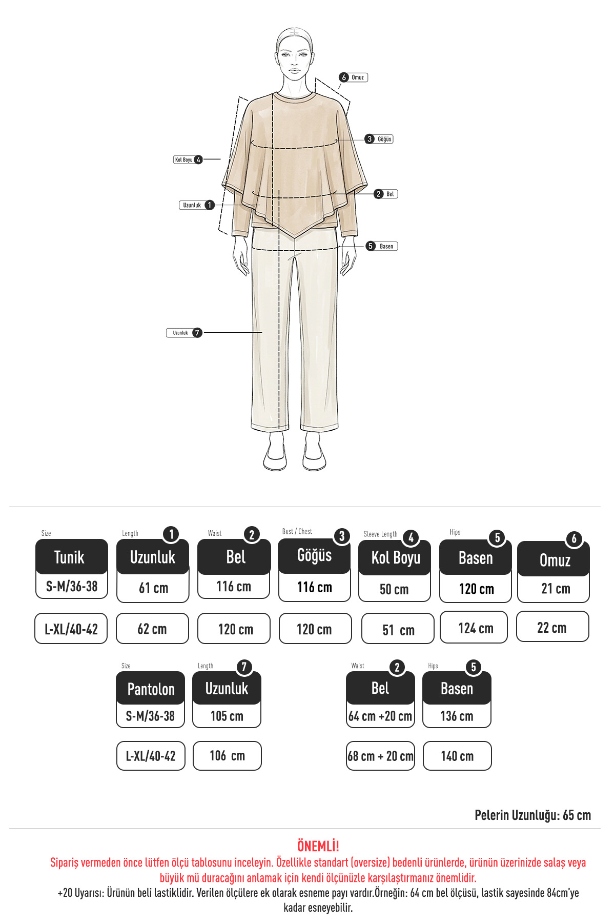 Pelerinli Asimetrik Takım 202715 - LACİVERT | zenne.com 