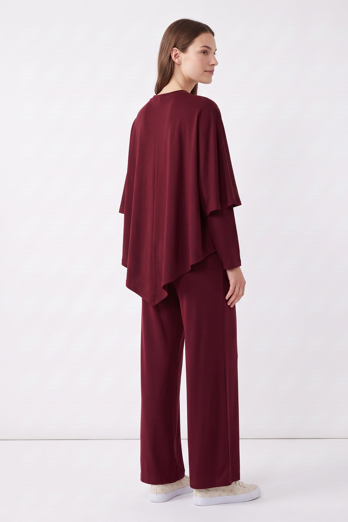 Pelerinli Asimetrik Takım 202715 - BORDO | zenne.com 