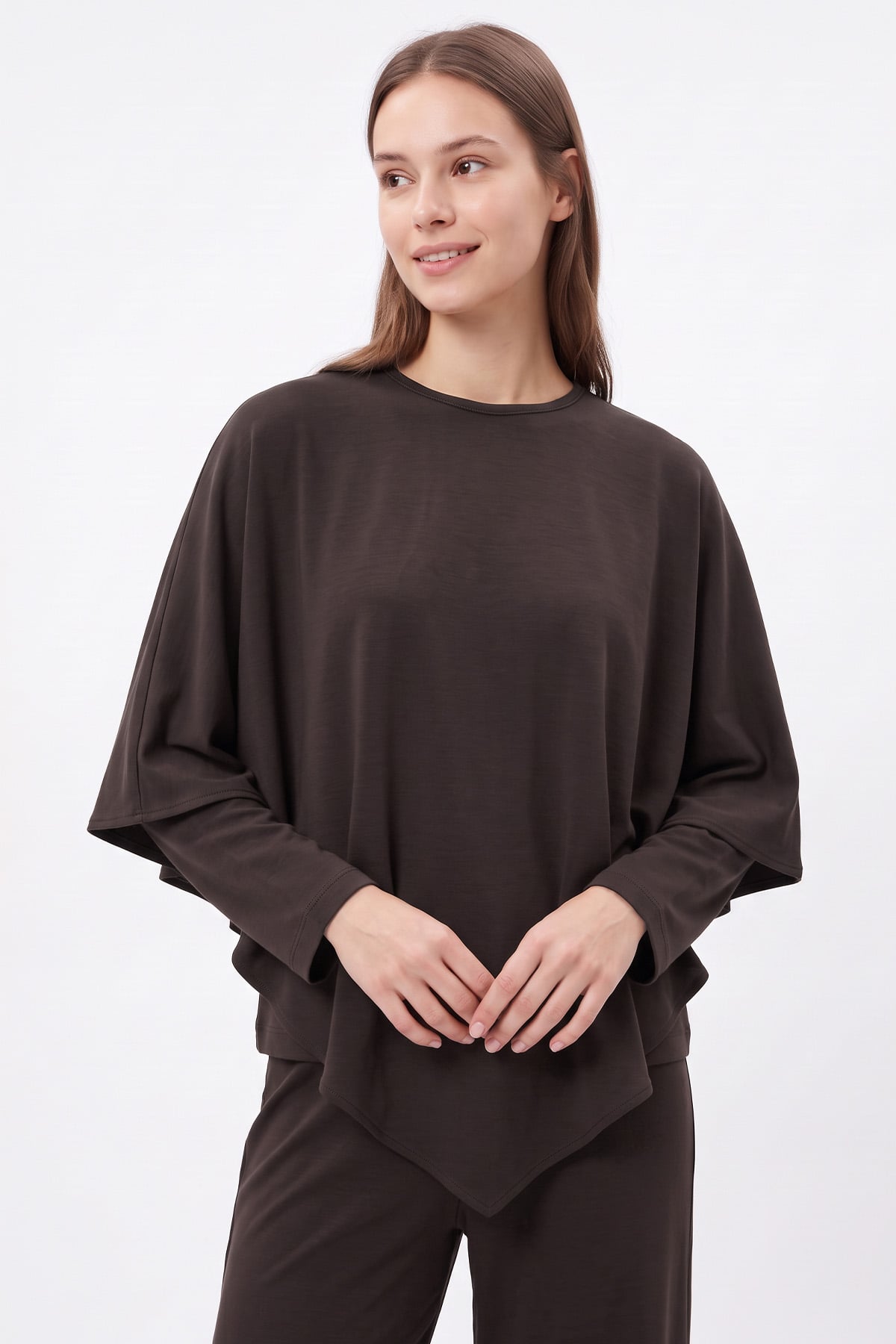 Pelerinli Asimetrik Takım 202715 - KAHVE | zenne.com 