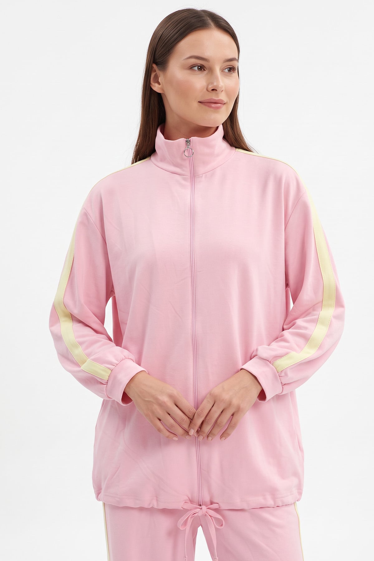Dik Yaka Şeritli Takım 24282 - PEMBE | zenne.com 